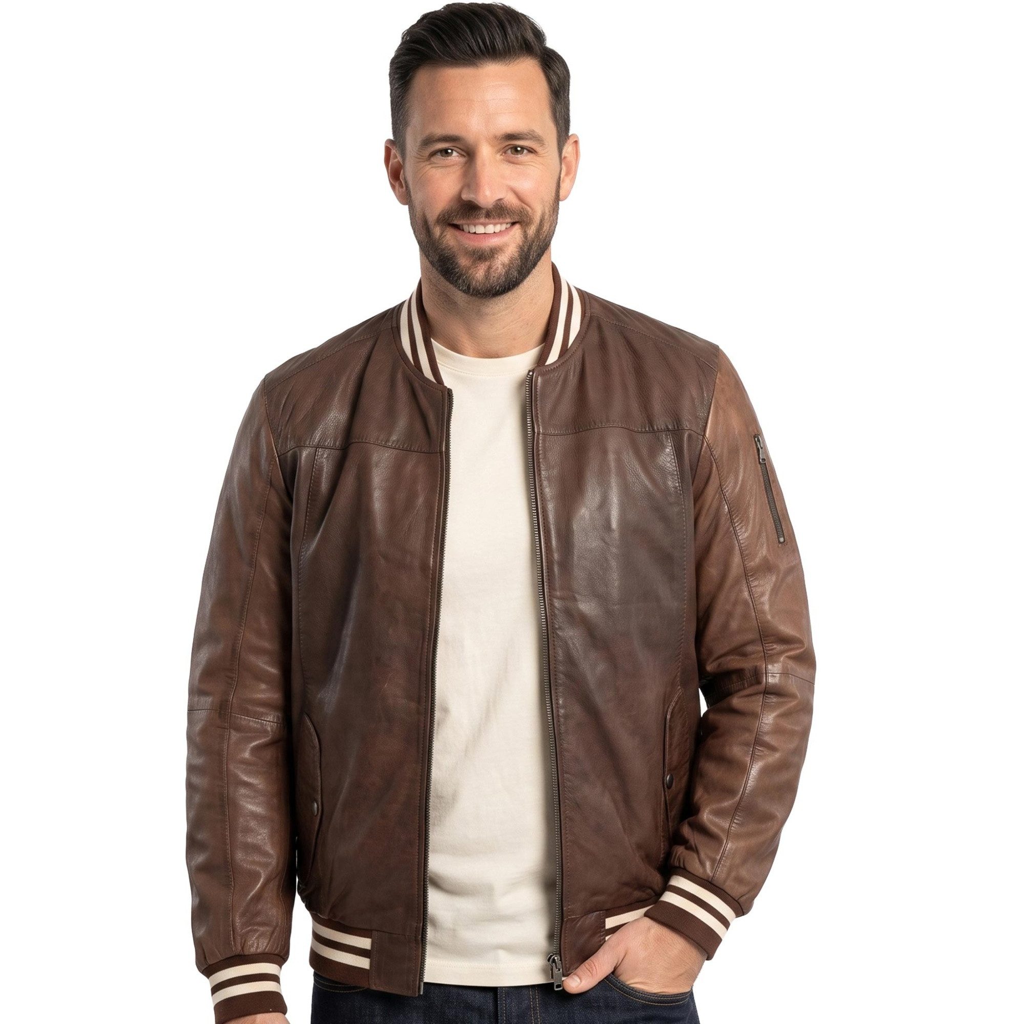 Maddox Lederjacke HJM-89 Collage MADDOX - Herren Lederjacke Blouson Lammnappa dunkelbraun