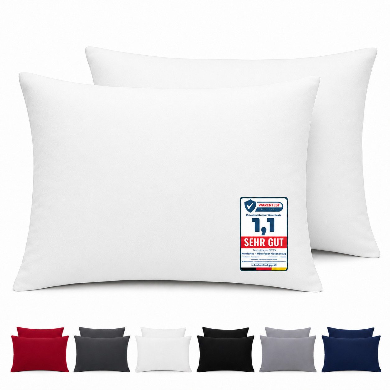 Komfortec Kissenbezug Premium Kopfkissenbezug, gebürstet 100% Mikrofaser 90g/m², (2 Stück), 40x60 cm mit Reißverschluss, Superweiches Kissenhülle Set