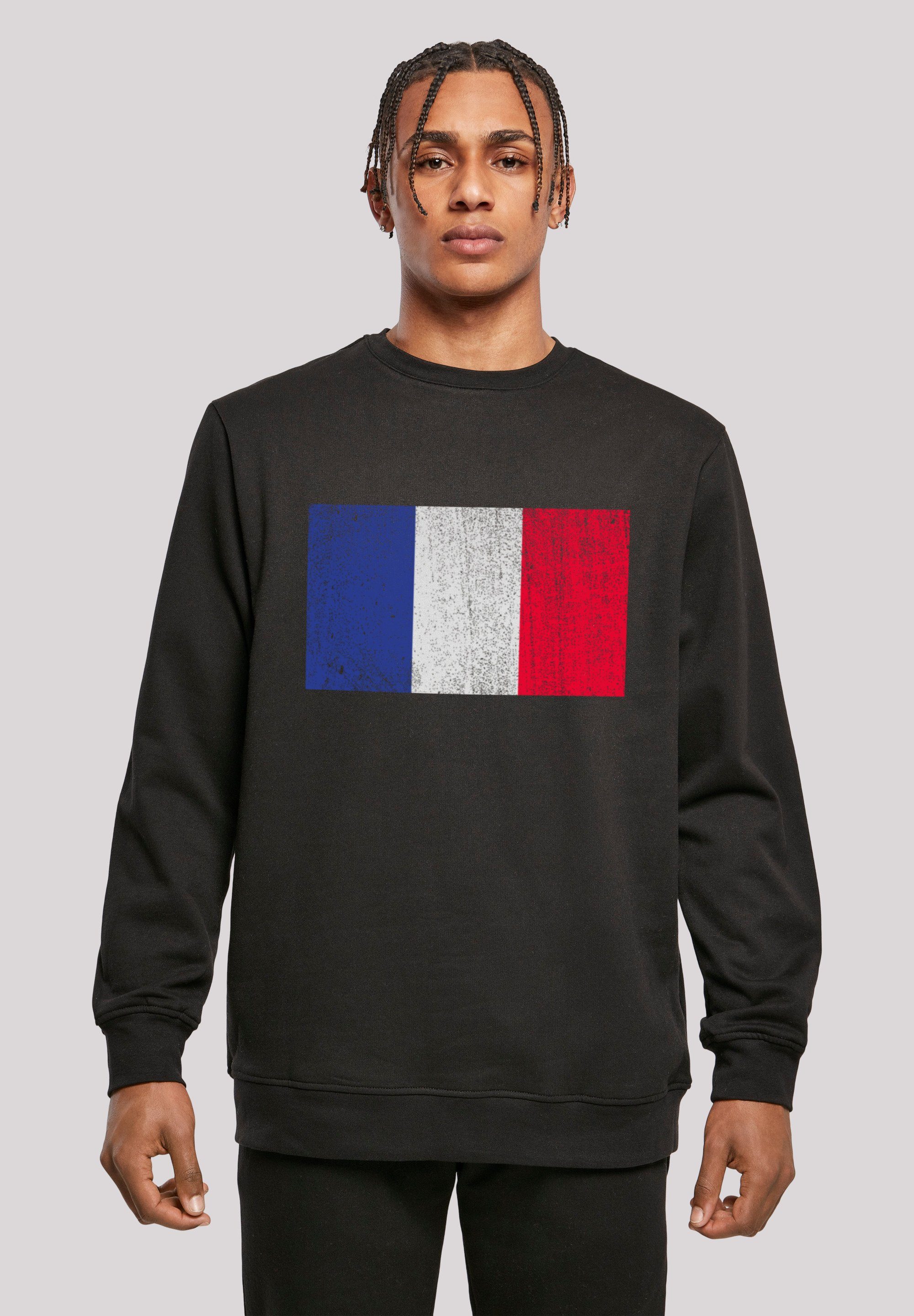 Basic distressed Regular Crewneck, Fit Look, Print, Flagge entspannter Kapuzenpullover France Frankreich F4NT4STIC