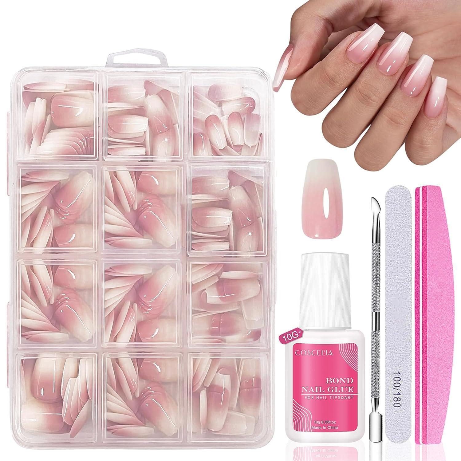 LuxusKollektion Kunstfingernägel Nagel Tips Set 240 Stück Rosa Kurz Ballerina Weiß Pink Kurz Ballerina