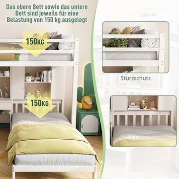 Flieks Etagenbett, Kiefernholz Kinderbett mit Schreibtisch und Treppe 90x200cm