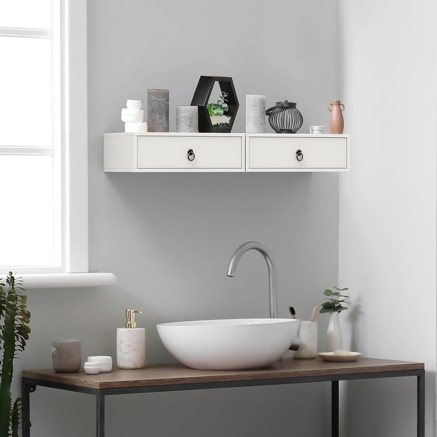 VINGLI Nachttisch hängend, Wandregal mit Schublade, Hängeschrank, 46x30x14. günstig online kaufen