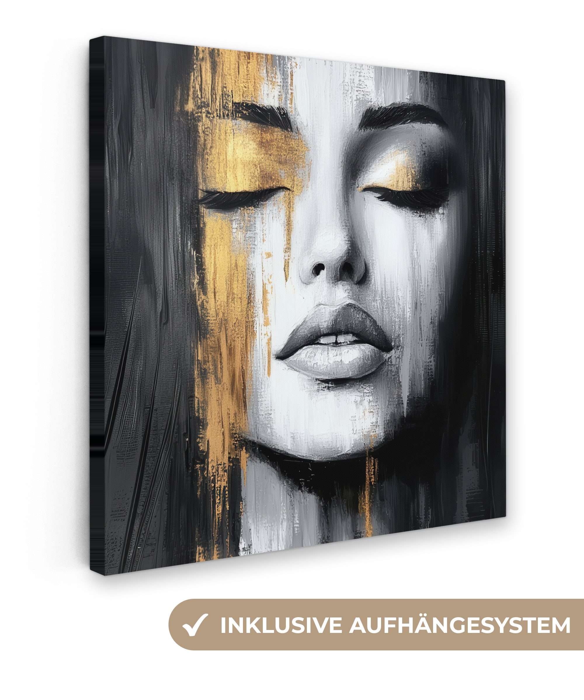OneMillionCanvasses® Leinwandbild Gesicht - Frau - Pinselstriche - Abstrakt, Fotodruck (1 St), Wandbild, Deko Schlafzimmer Wohnzimmer Flur 20x20 cm