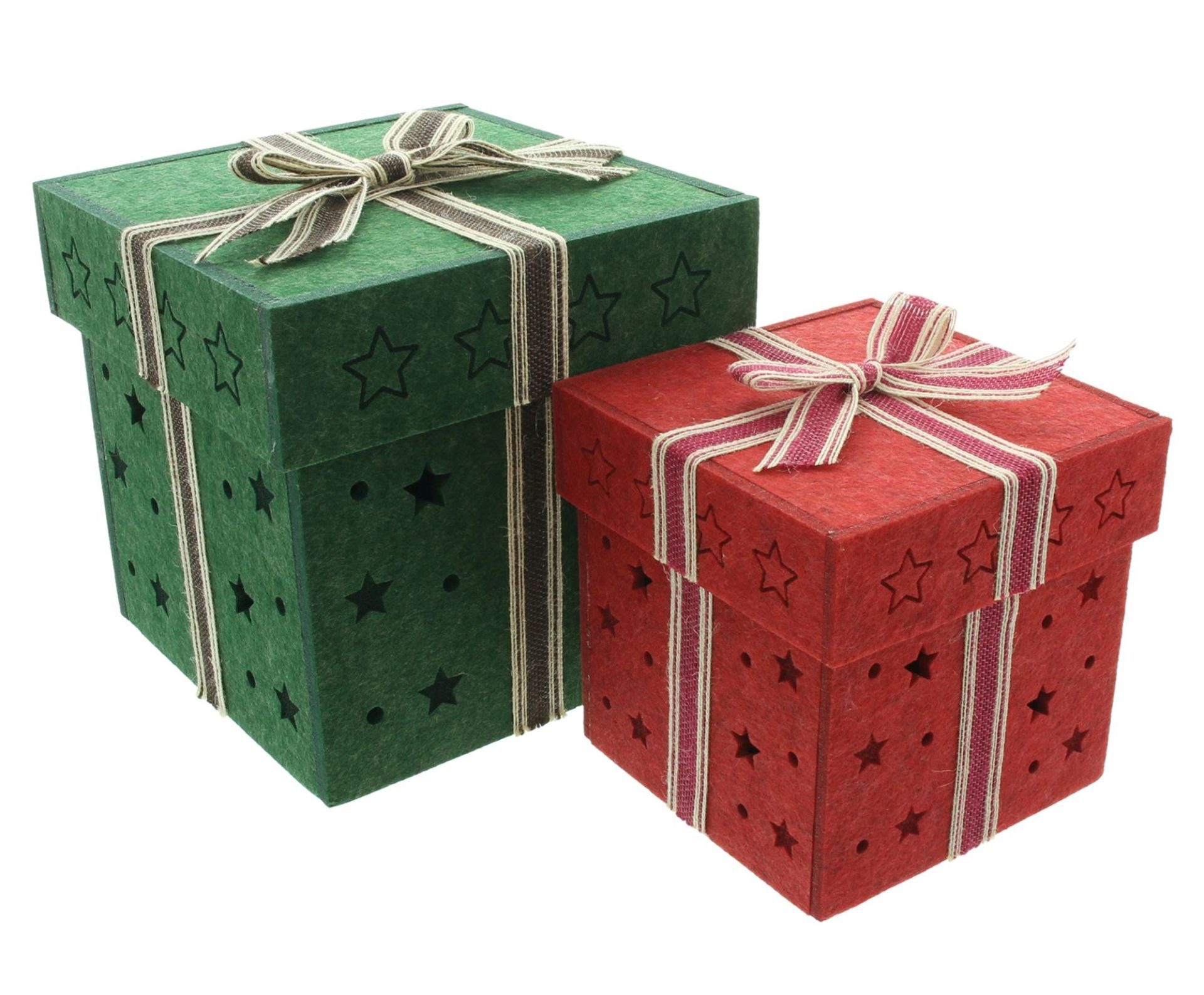 Dekoleidenschaft Geschenkbox "Schleife" grün & rot mit Deckel, Geschenkschachtel für Weihnachten (2 St., im Set)