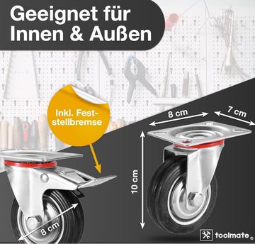 toolmate® Schwerlastrolle 4er Transportrollen - Schwerlastrollen - Lenkrollen mit Bremse, (4er Set, 4-St), 4 Stück, zwei davon mit Bremsen