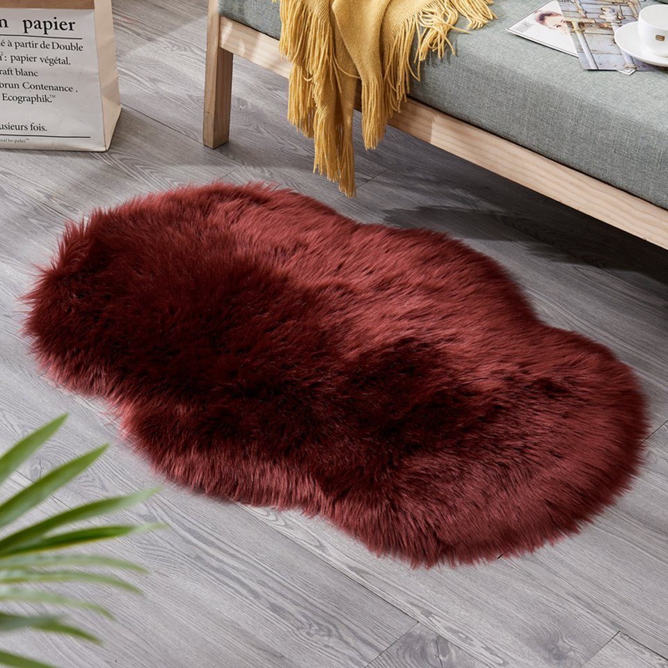 BTTO TEPP Hochflor-Teppich Fellteppich,Kunstfell,Weich,Hochflor Shaggy Teppiche,Wolkenform, Weinrot, Langflor Teppich 60X90cm,Einfarbig,Künstliches,5cm Flor Länge