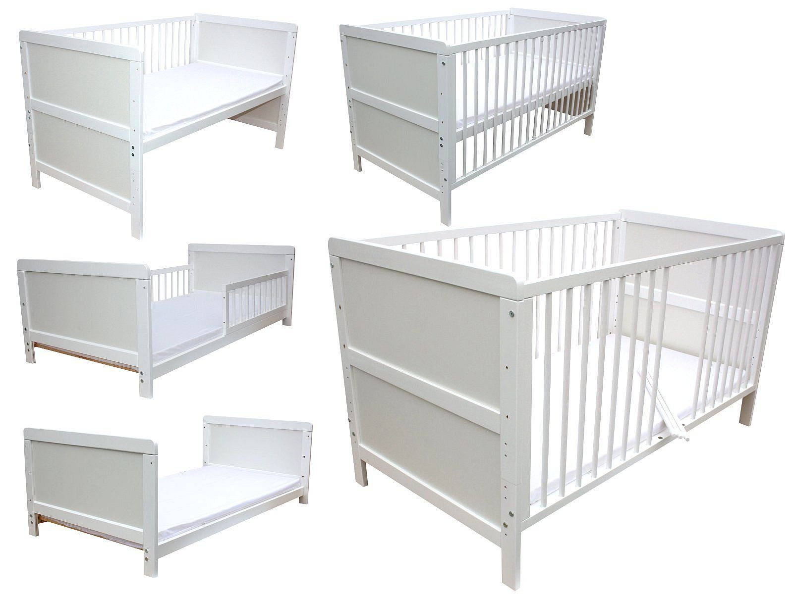 Kinderbett Kinderbett Juniorbett Beistellbett 140x70 cm 3in1 mit Matratze weiß