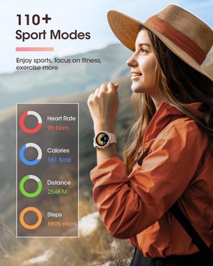 RUXINGX Smartwatch (1,3 Zoll, iOS Android), Damen Fitnessuhr mit Telefonfunktion 110+ Sportmodi 5ATM Wasserdicht