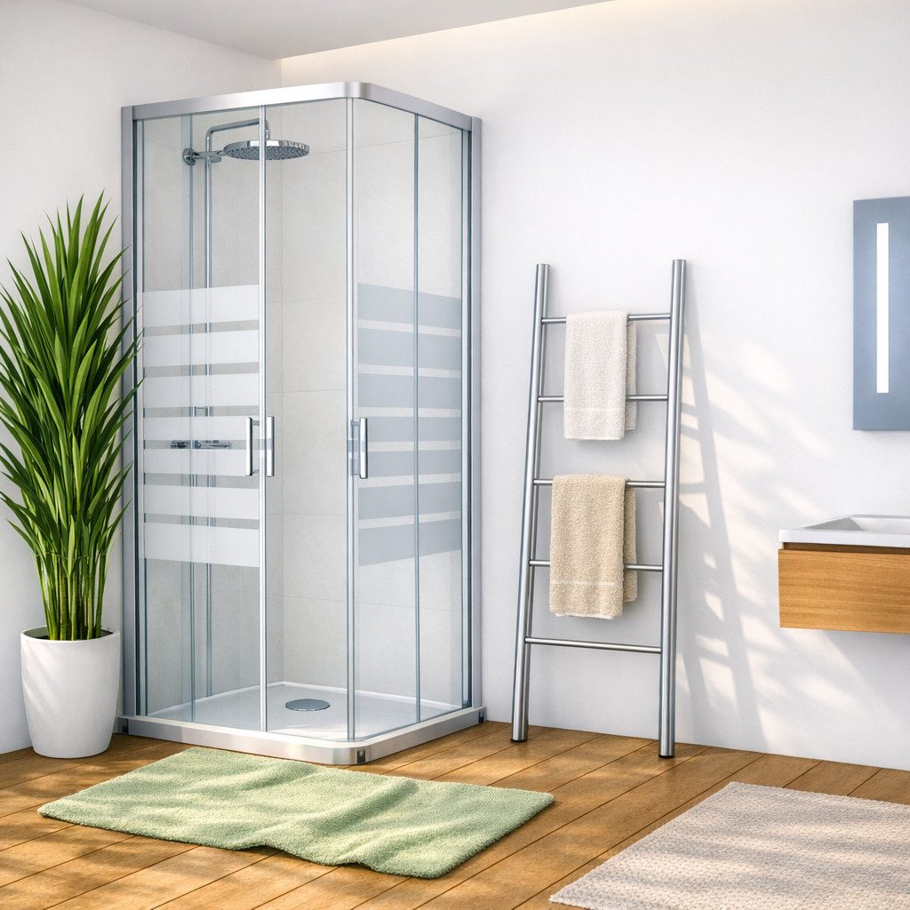 welltime Eckdusche New Trento mit Streifendekor, BxT: 80x80 cm, Einscheibensicherheitsglas, Extrahohe 195cm, 6mm ESG, verbessertes Rollensystem, Streifendekor
