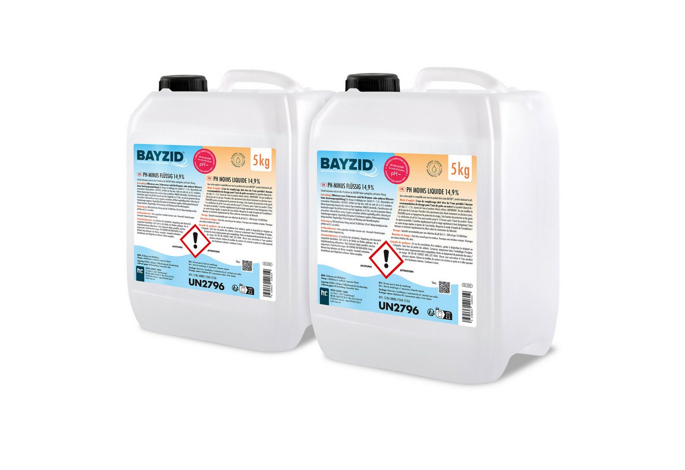 Höfer Chemie GmbH Poolpflege 2x 5 kg BAYZID® pH Minus flüssig 14,9%, Zuverlässige Regulierung des pH-Werts
