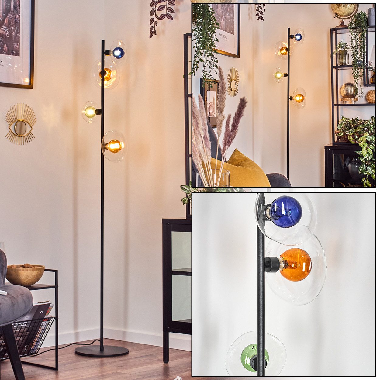 hofstein Stehlampe Stehleuchte aus Metall/Glas in günstig online kaufen