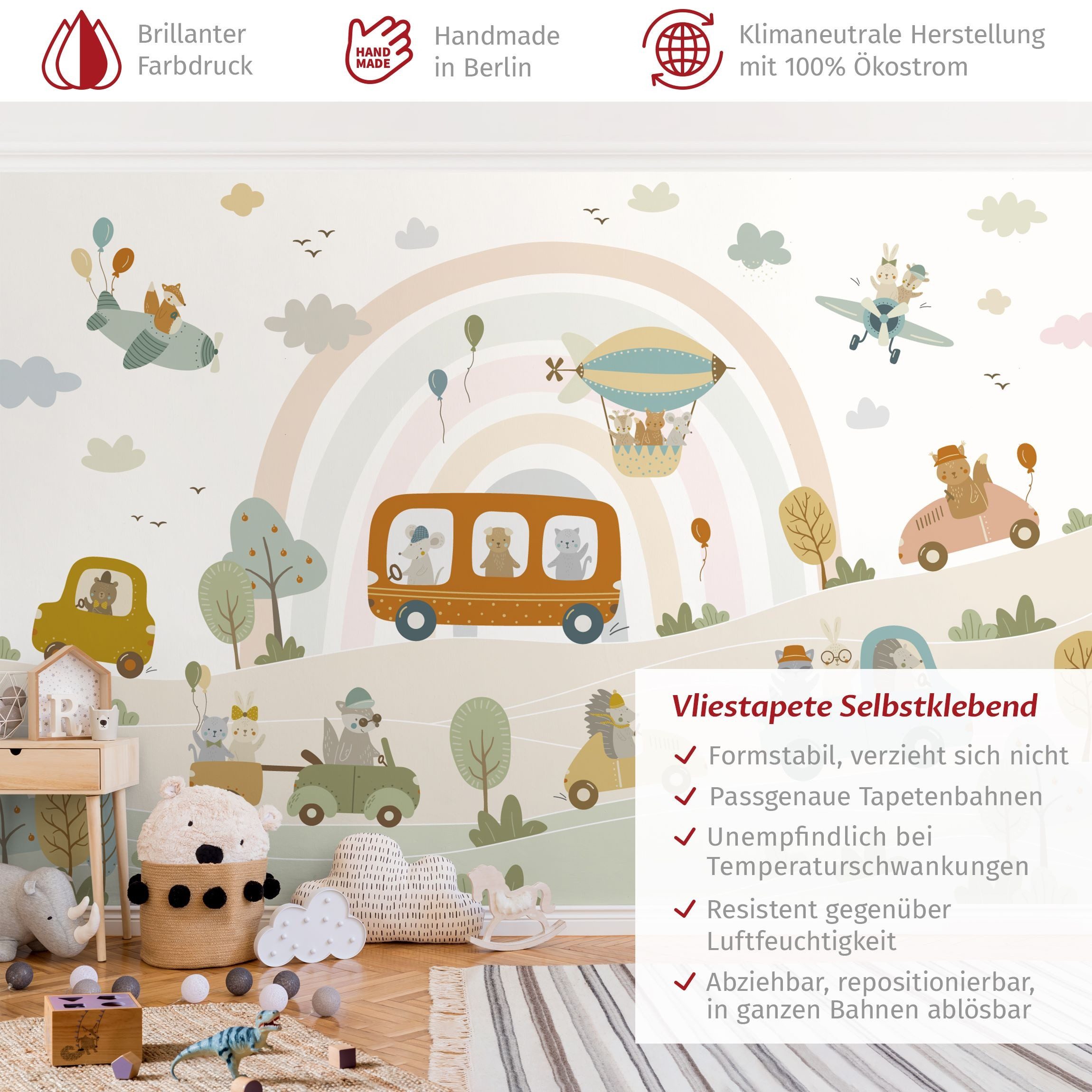 Bilderdepot24 Kindertapete Tiere Verkehr Kinderzimmer Ballon, günstig online kaufen
