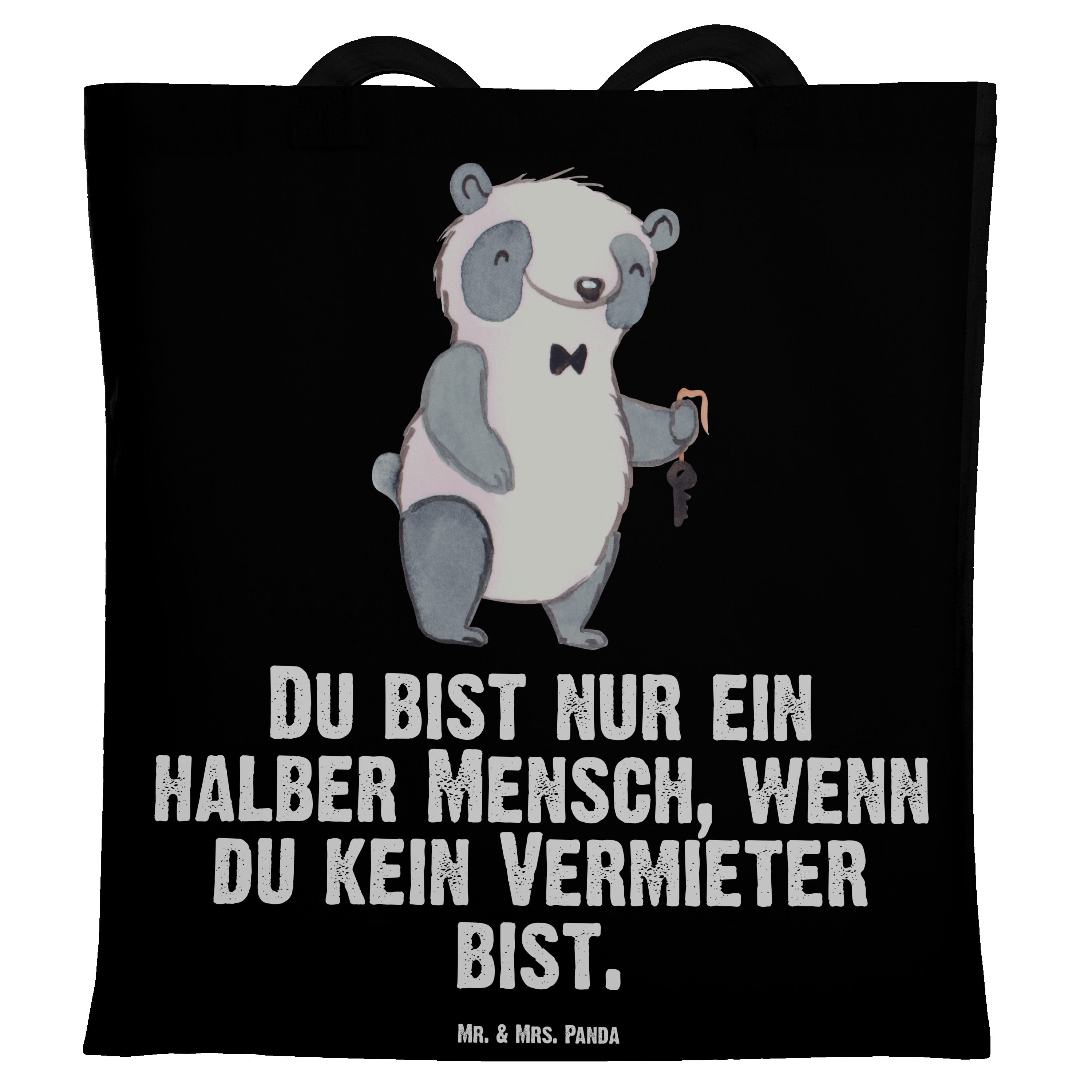 Mr. & Mrs. Panda Tragetasche Vermieter mit Herz - Schwarz - Geschenk, Einkaufstasche, Beuteltasche (1-tlg)