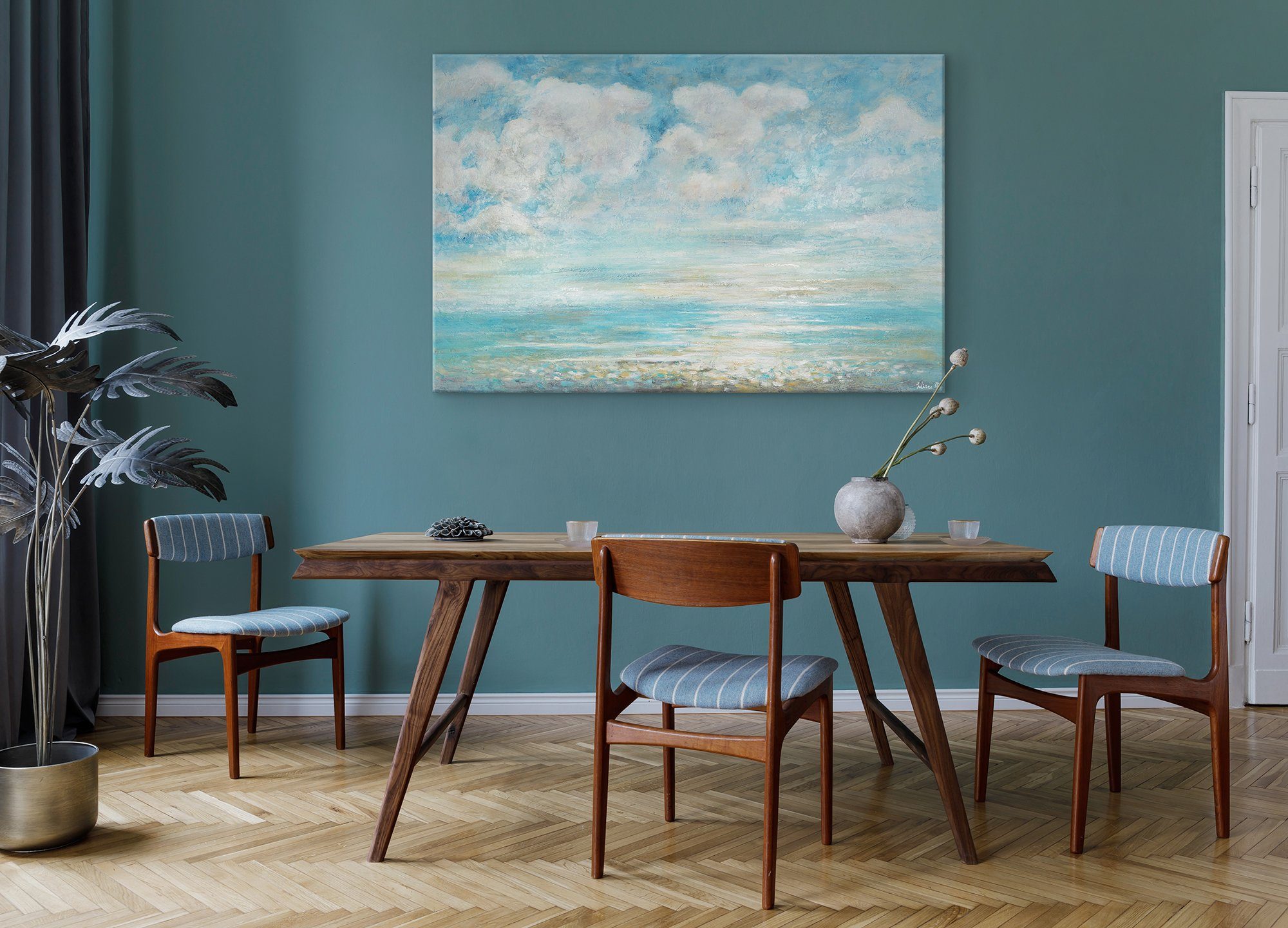 YS-Art Gemälde Abkühlung, Landschaft, Handgemalt Leinwand Sonne Meereslandschaft Ohne Meer Schattenfugenrahmen Strand Bild
