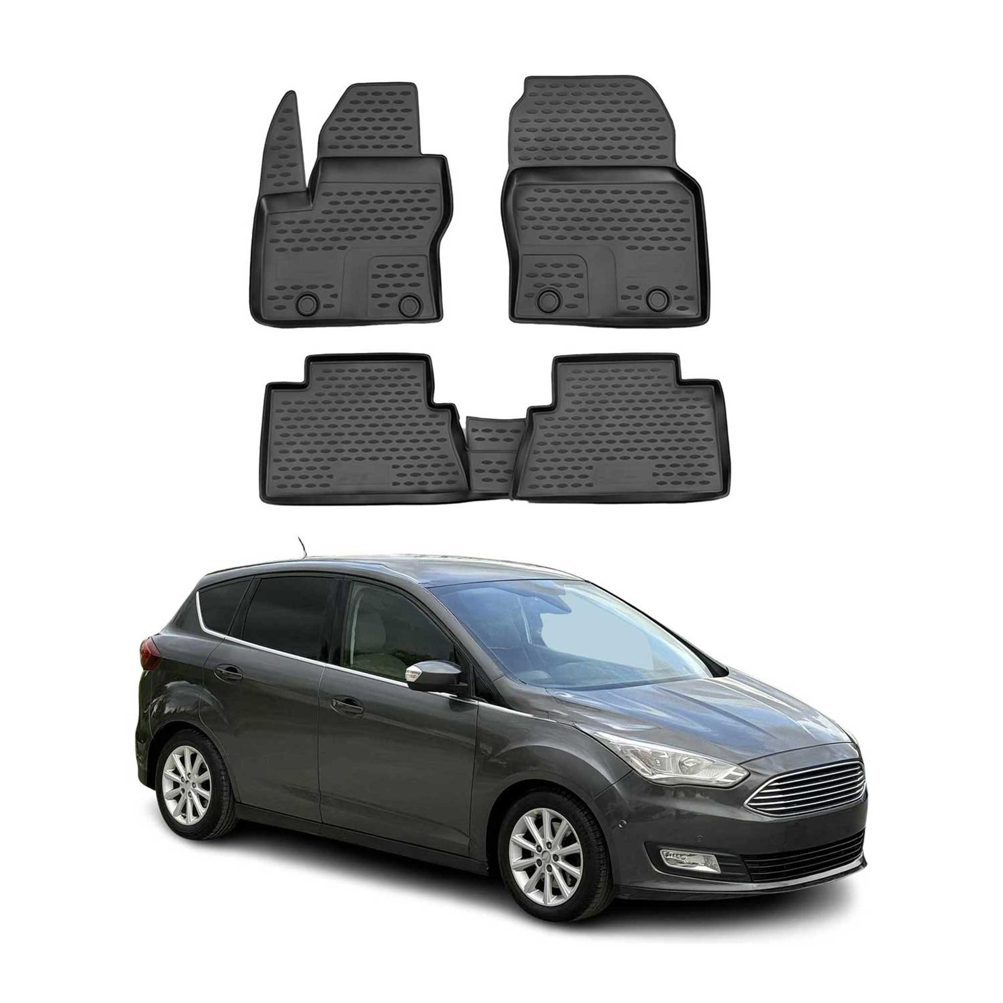 OMAC Auto-Fußmatten für Ford C-Max 2010-2019 Schwarz 4 tlg TPE (4 St), für Ford C-Max 2010-2019 Ford C-Max 2010-2019, Antirutsch,Wasserfest,Einfache Installation