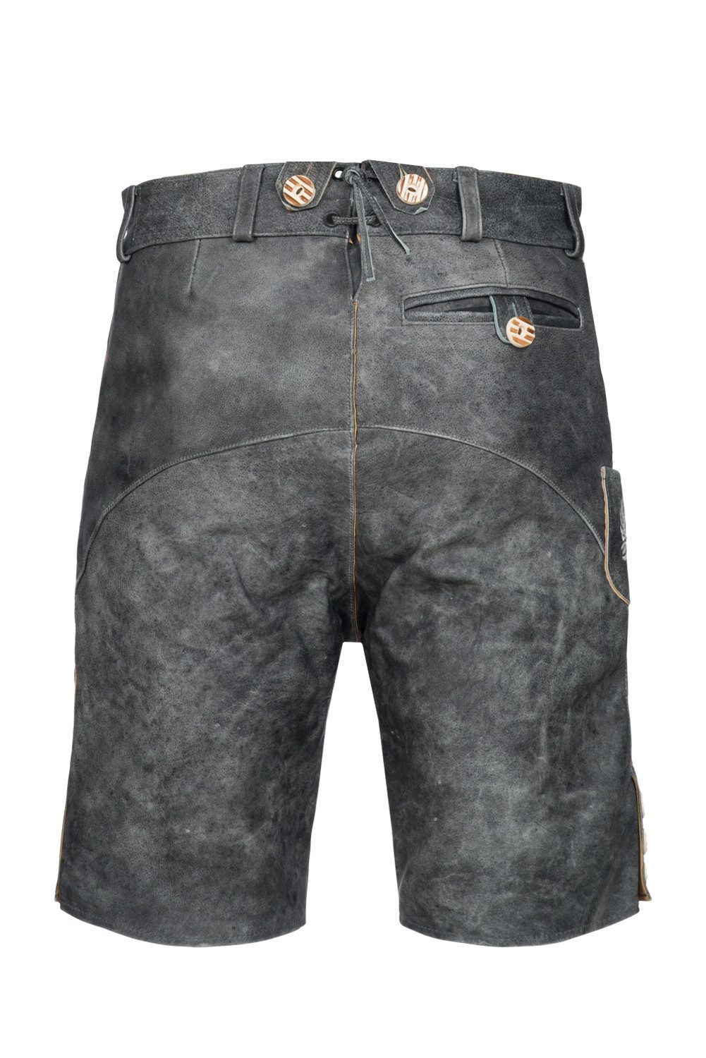 BOHMBERG Trachtenlederhose Herren Lederhose kurz Antikgrau mit Hosenträgern Echtleder – Bild 4 von 5