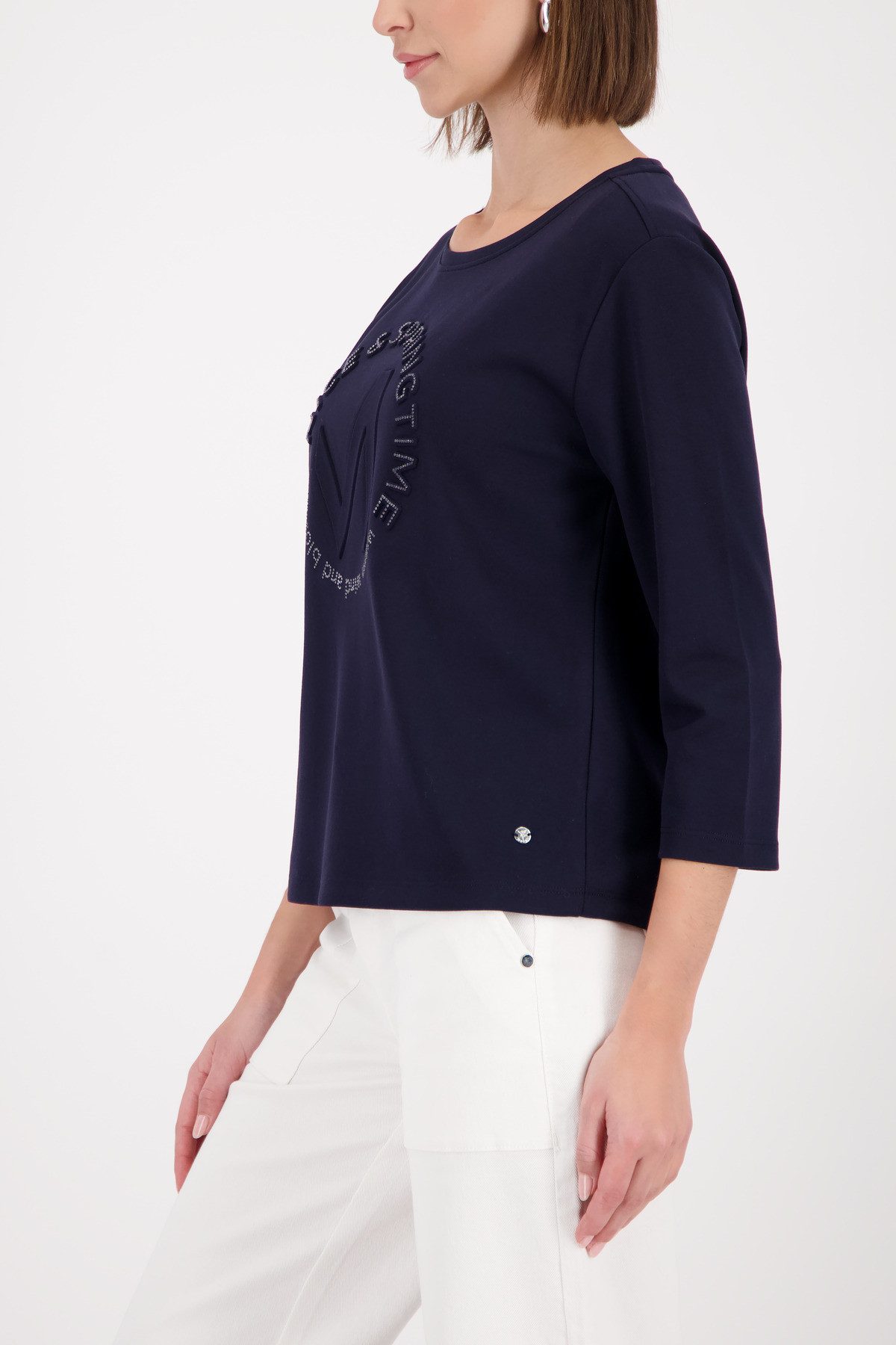 Monari Sweatshirt Rundhalsausschnitt, Prägedruck mit Strasssteinen, Regular Fit
