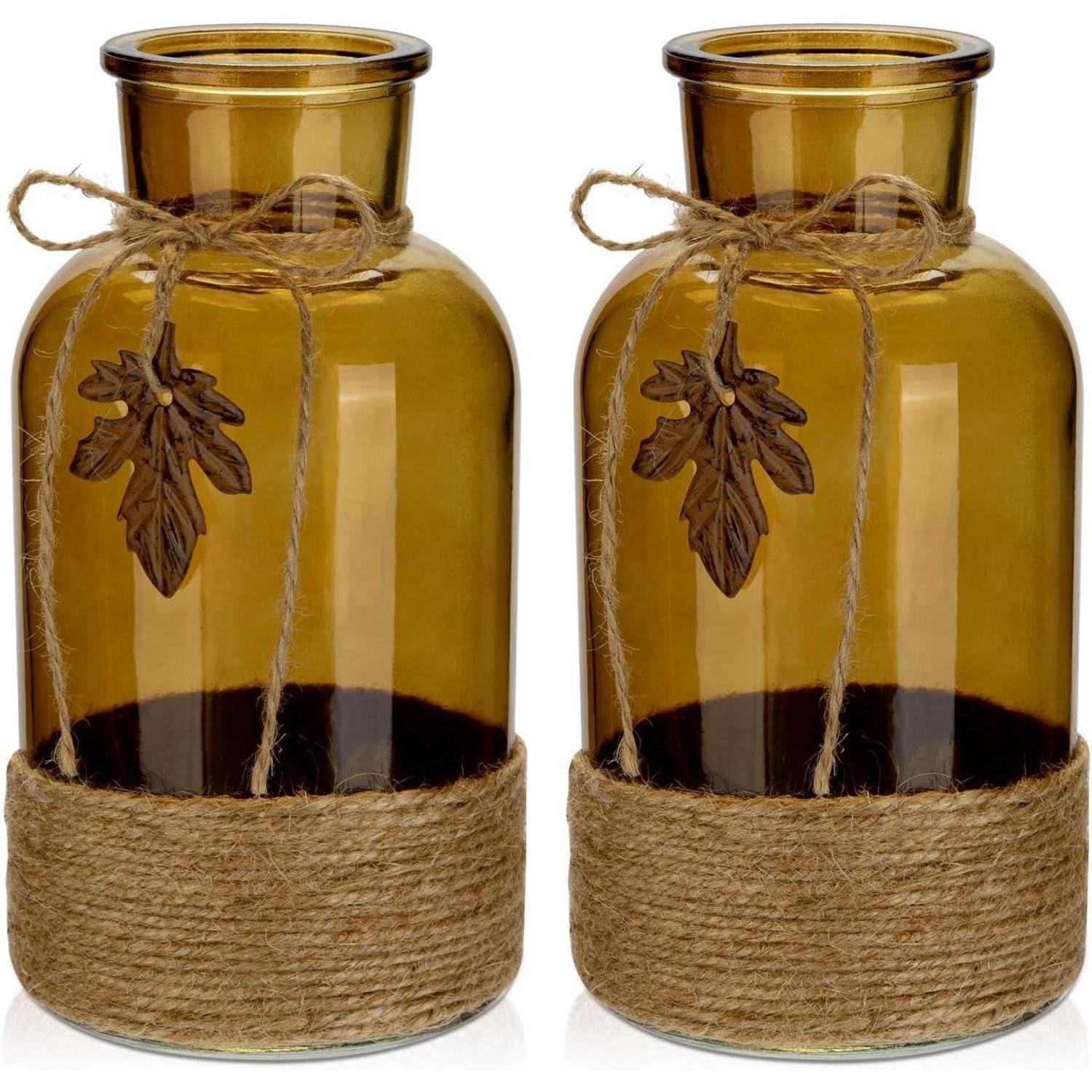 LuxusKollektion Dekovase Glasvase zylindrisch Boho Tischvase 20cm 2er Groß*2 Grau