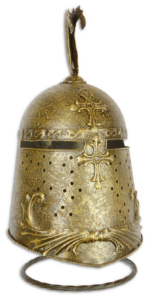 Casa Padrino Dekoobjekt Metall Ritterhelm mit Ständer Antik Gold 24,2 x 25 x H. 47,5 cm - Mittelalter Deko