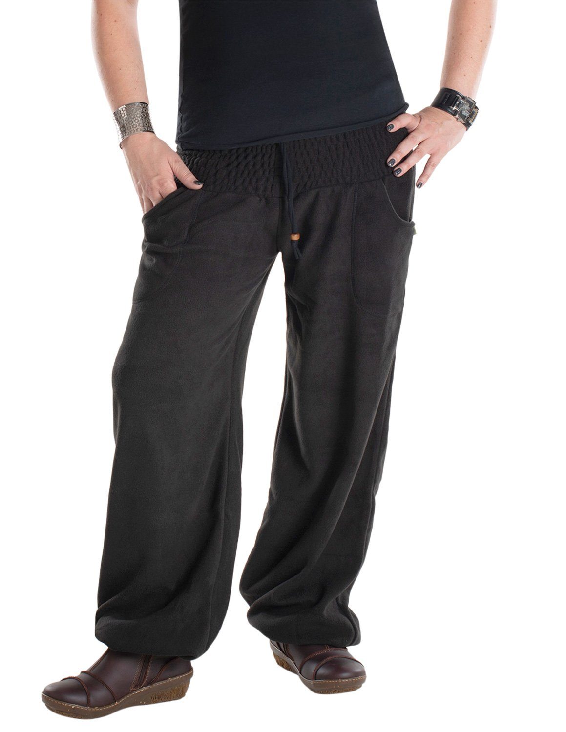 Vishes Fleecehose Warme Winter Thermohose Haremshose aus Fleece Hüfthose, Goa, Hippie Yoga Style schwarz