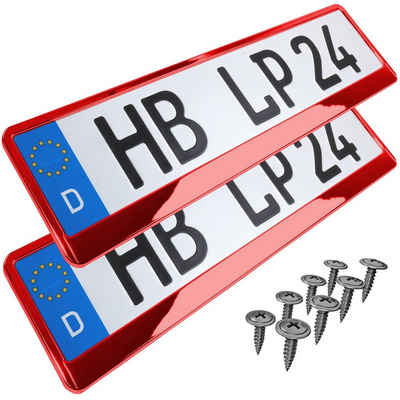 L & P Car Design Kennzeichenhalter für Auto in Rot-Chrom Kennzeichenhalterung, (2 Stück)