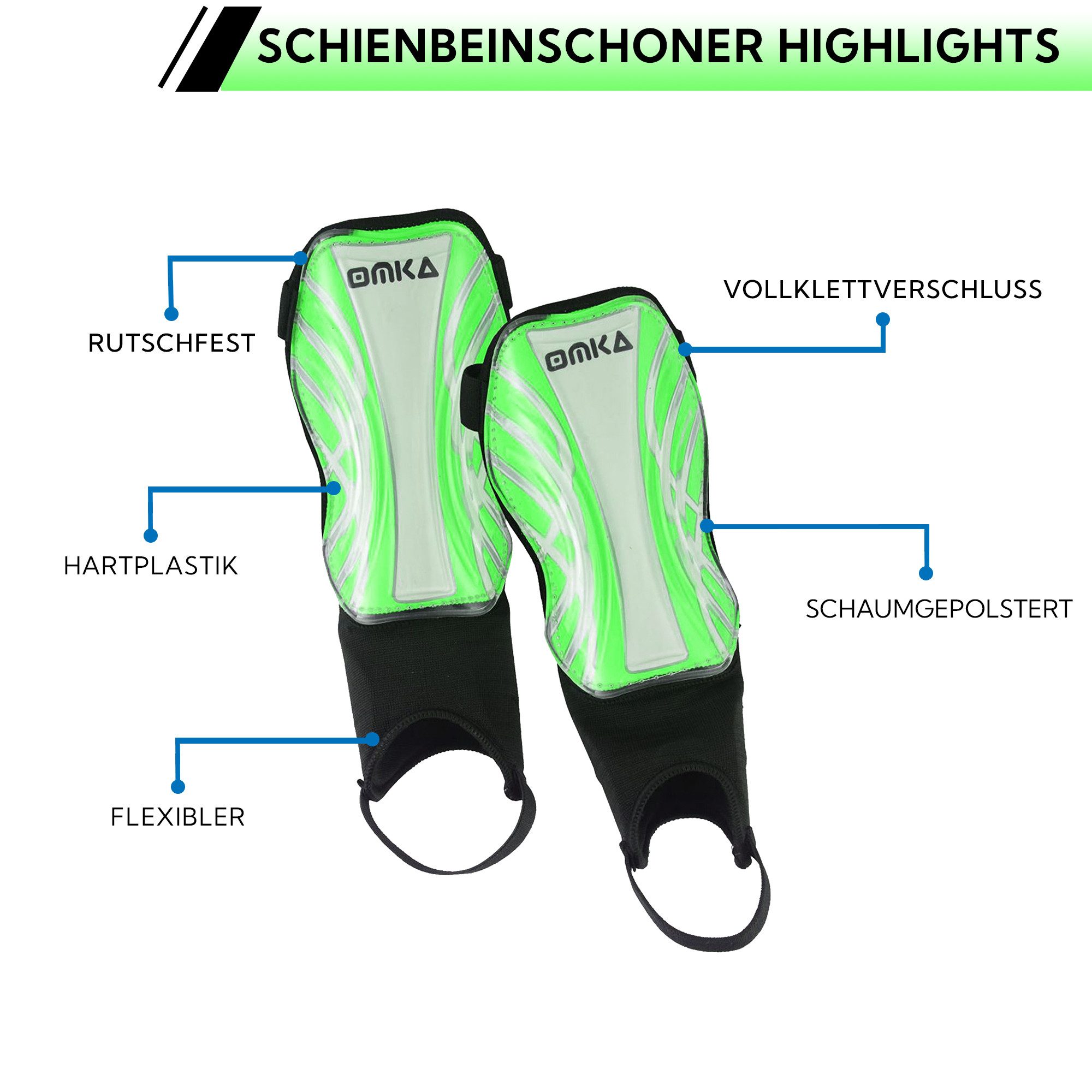 OMKA Fußball Schienbeinschoner OK401, Kinder & Erwachsene Schienbeinschoner Knöchelschutz Fußball