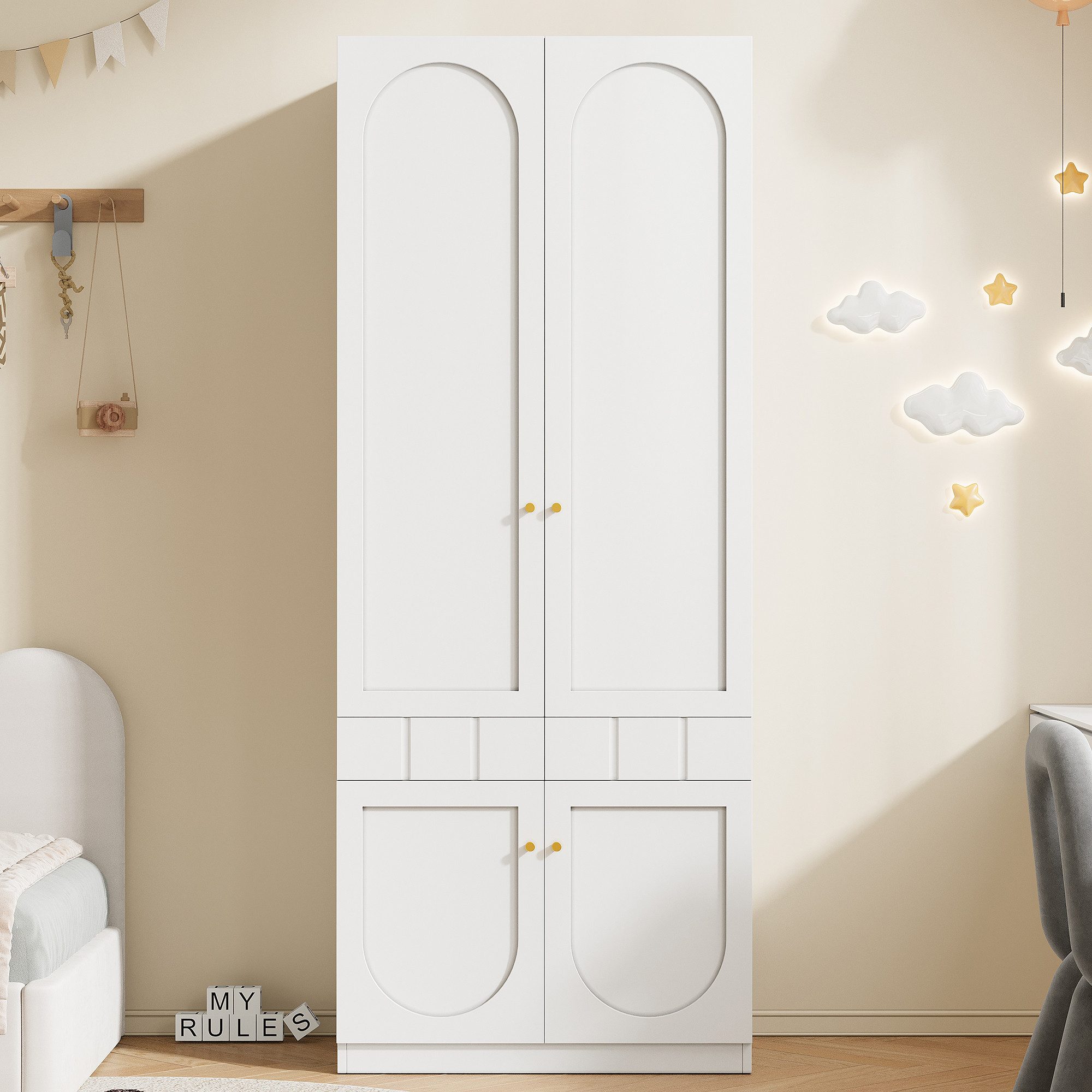 Flieks Kleiderschrank (1-St) Kleiderschrank mit Kleiderstange und Schubladen 80×50×200cm