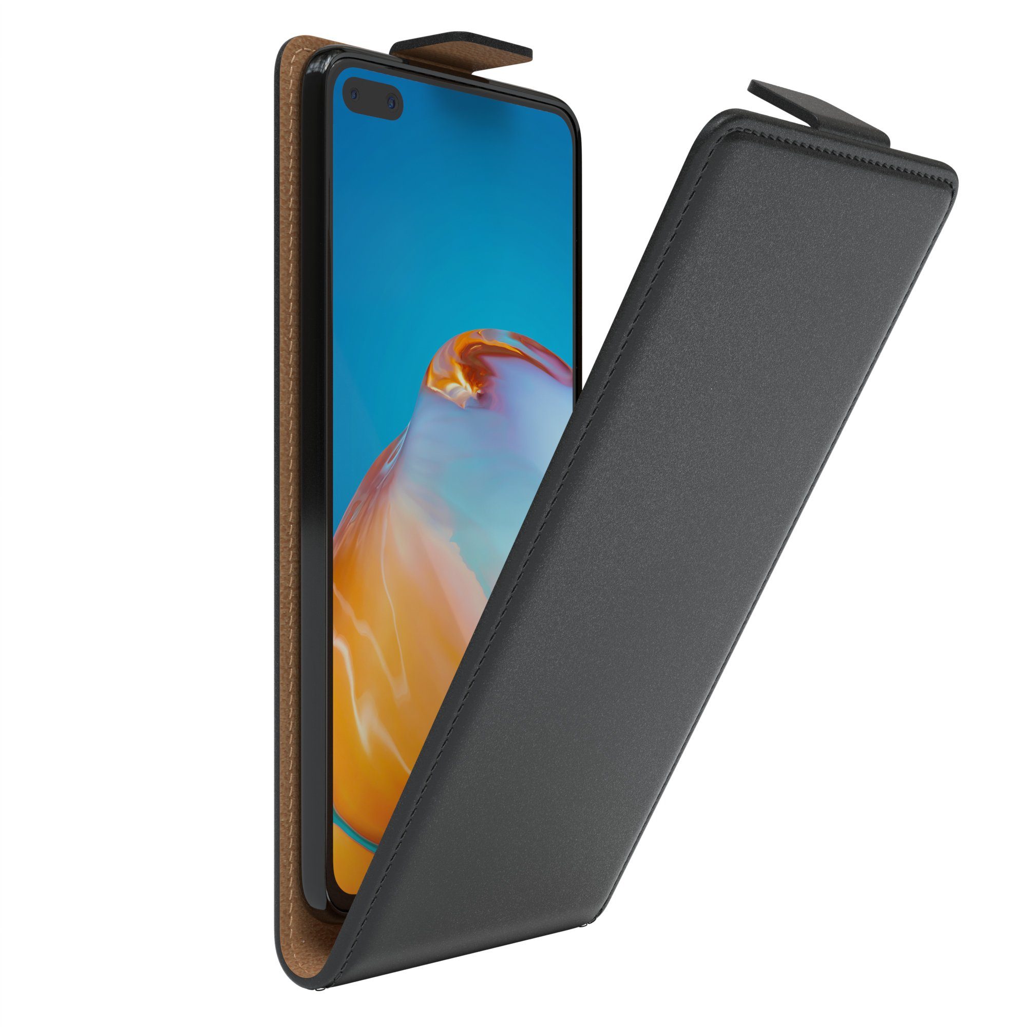 EAZY CASE Handyhülle Flipcase für Huawei P40 6,1 Zoll, Tasche Klapphülle Handytasche zum Aufklappen Etui Kunstleder Schwarz