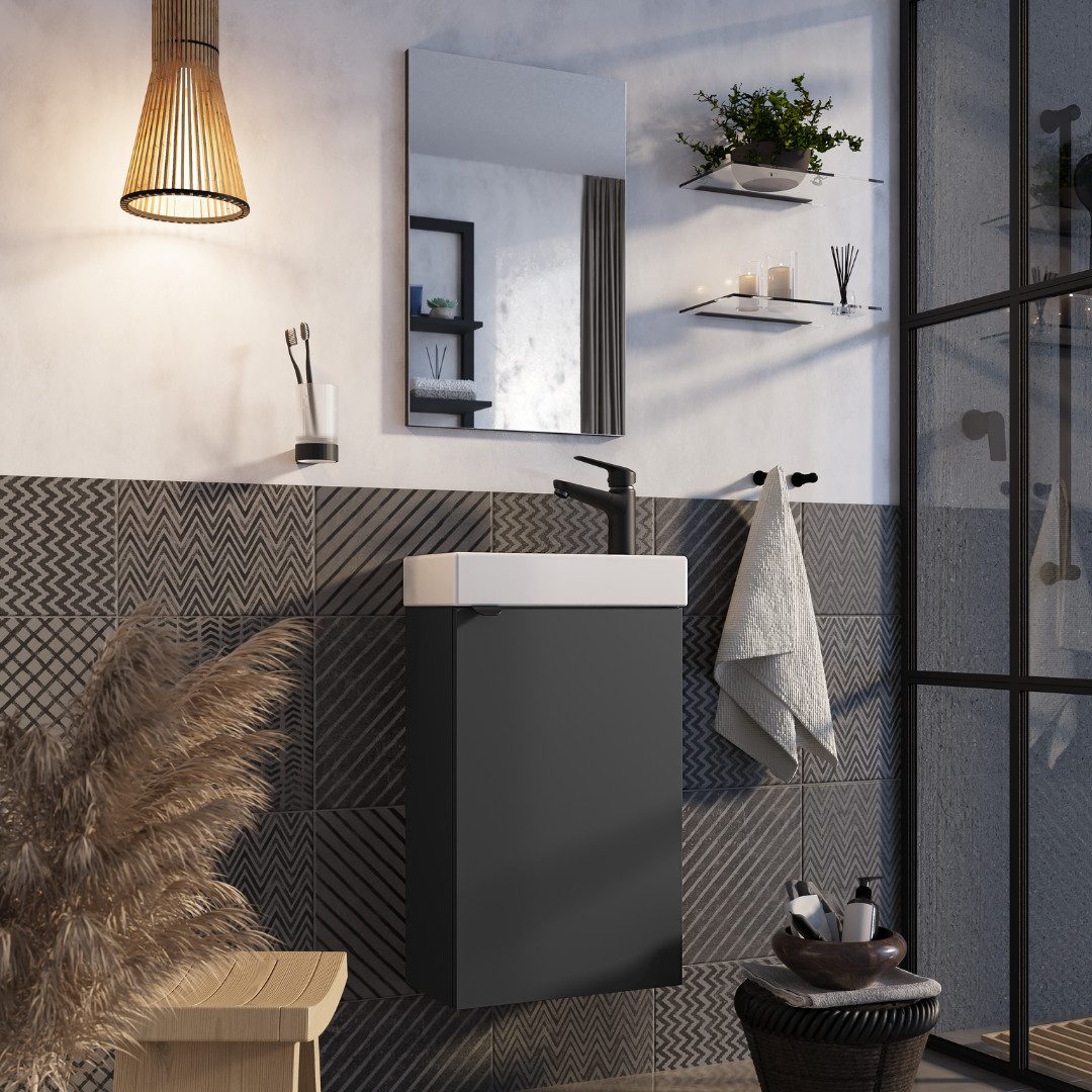 welltime Badmöbel-Set Badmöbel-Set Gesa, Schrank mit Waschbecken und Spiegel, wandhängend, Waschbeckenunterschrank mit Wachbecken und Spiegel