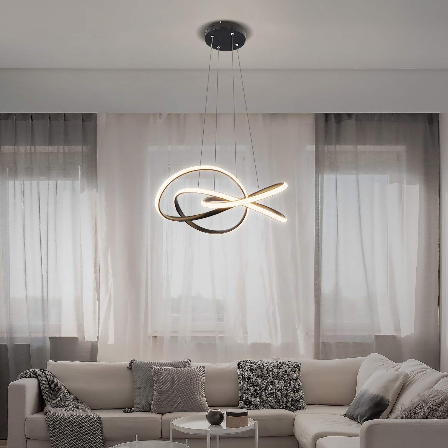 Nettlife LED Kronleuchter Pendelleuchte in Weiß 62/68W Ringe, Höhenverstell günstig online kaufen