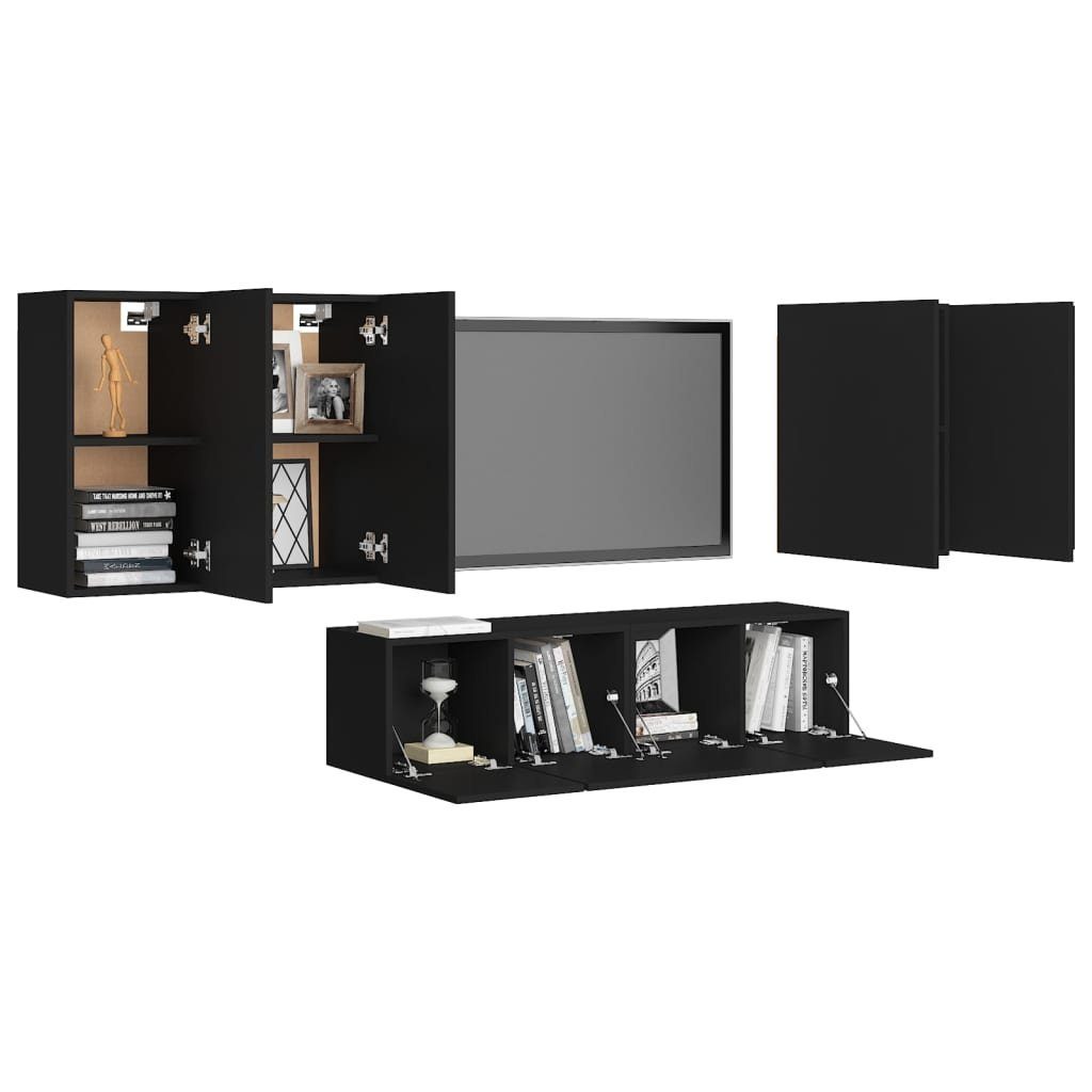 6-tlg. Holzwerkstoff (6-St) vidaXL TV-Schrank Schwarz TV-Schrank-Set