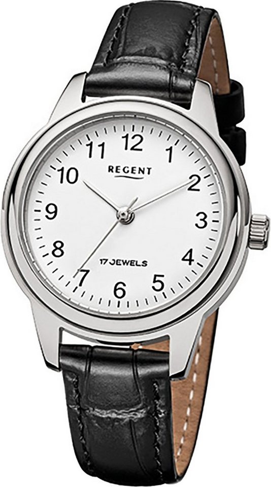 Regent Quarzuhr Regent Leder Damen Uhr F-957 Handaufzug, Damenuhr mit  Lederarmband, rundes Gehäuse, mittel (ca. 31mm), Elegant-