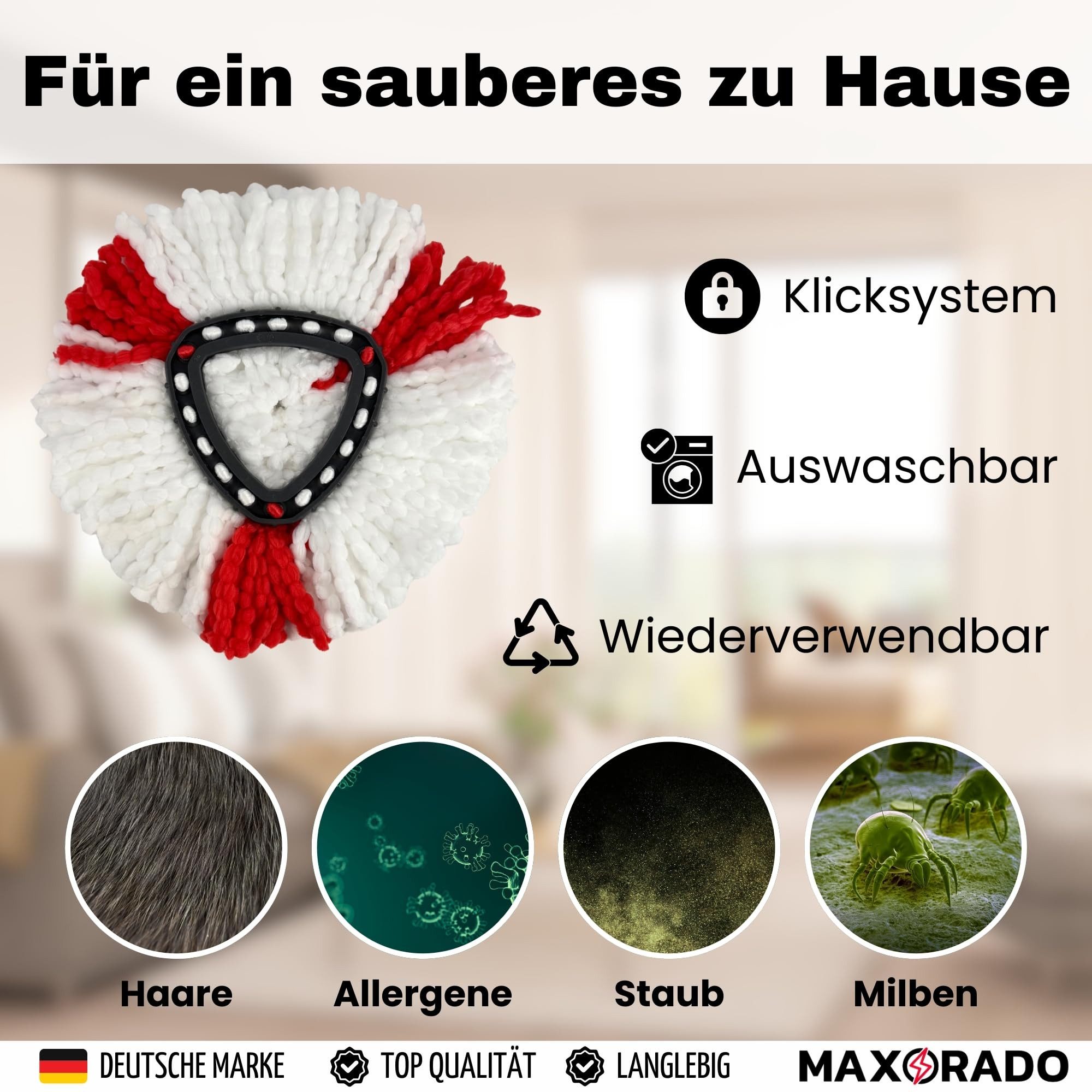 Maxorado 4x für Vileda Easy Wring & clean Ersatzmopp Mikrofaser Ersatzmoppkopf Wischbezug (Mikrofaser, Zubehör, 4-tlg., Easywring für Eimer Ersatzteil, Mopp Kop – Bild 5 von 5
