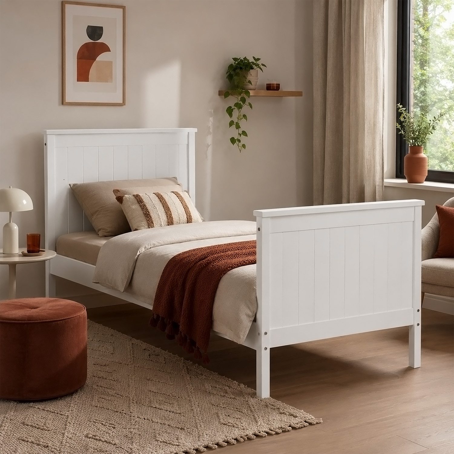 Homestyle4u Kinderbett 90x200 mit Lattenrost Jugendbett Einzelbett Bettgestell Weiß Landhaus (Set, mit Lattenrost), mit Kopfteil, Gästebett, Skandinavisch