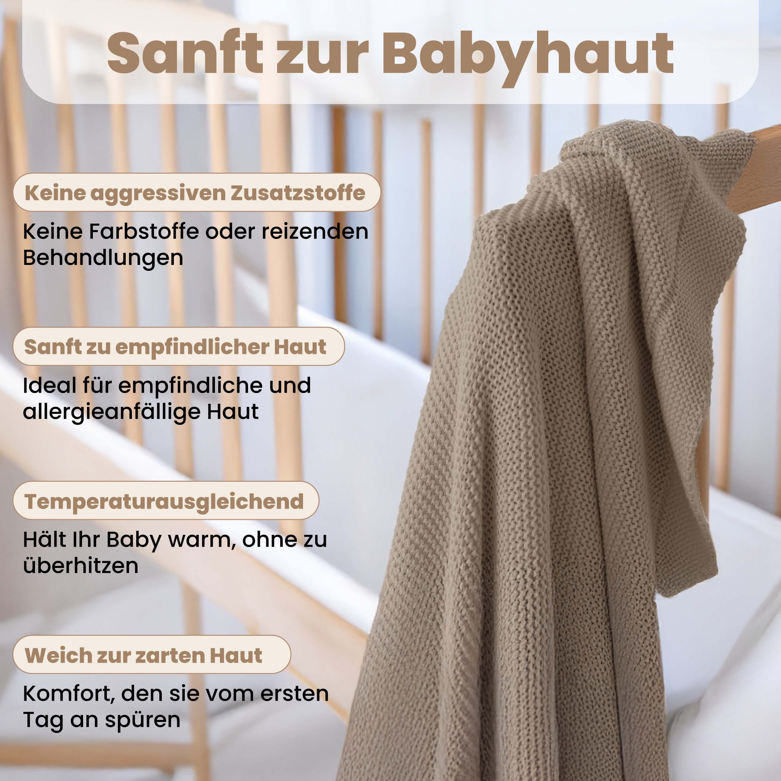 Babydecke Baby Strickdecke, %100 Bio Baumwolle, Atmungsaktiv, 80x100cm, Braun, Little Dedi – Bild 5 von 5