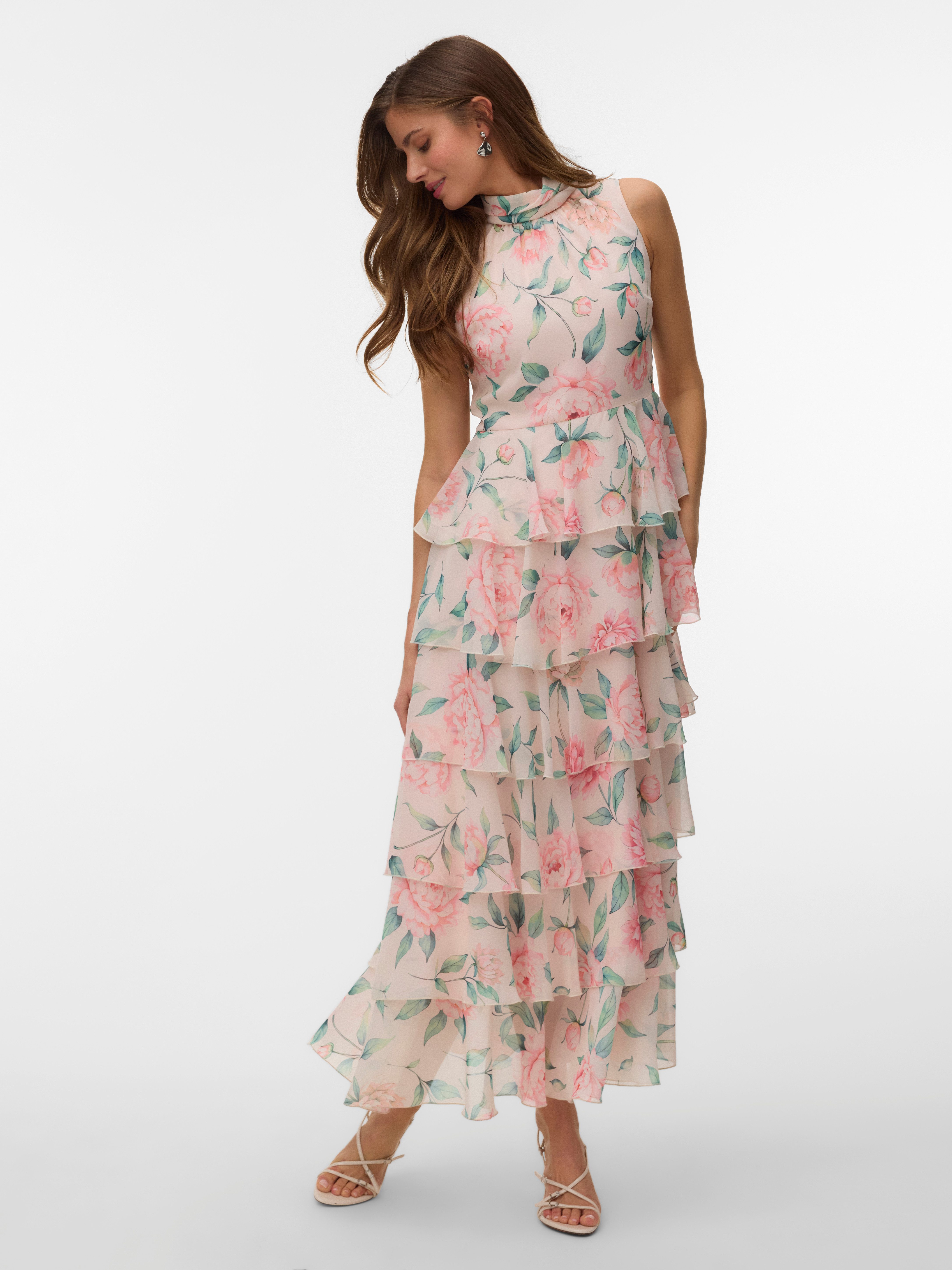 Vero Moda Maxikleid VMFELICIA SL HIGHNECK RUF MAXI DRESS EXP Kunstfaser