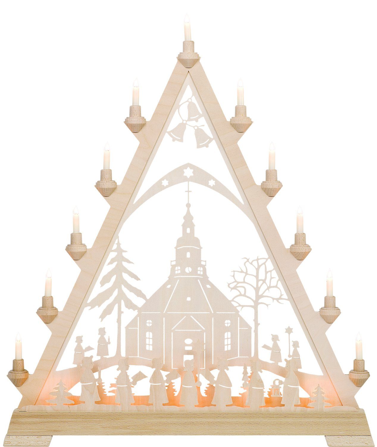 Seiffener Lichterecke Schwibbogen Kirche, Motiv Kunstgewebe elektrisch beleuchtet 16 flammig Taulin