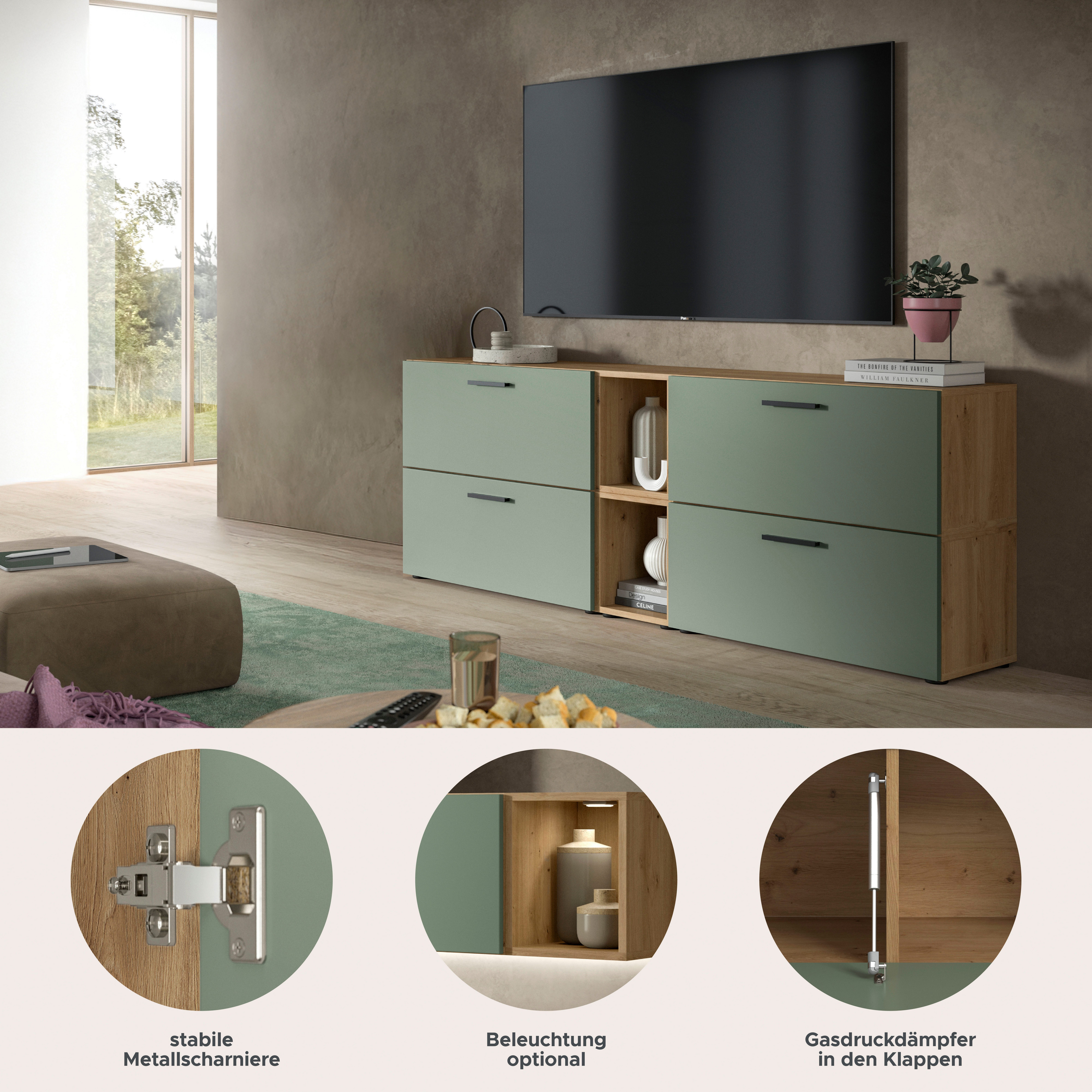 Home affaire Schrank-Set ENESTE, 6-teilig, in verschiedenen Farben, individuell kombinierbar, (2-St., verschiedenste Kombinationmöglichkeiten, stehend oder hängend), Stauraumelement, Kombination, Wohnkombination, Schrankwand, Lowboard