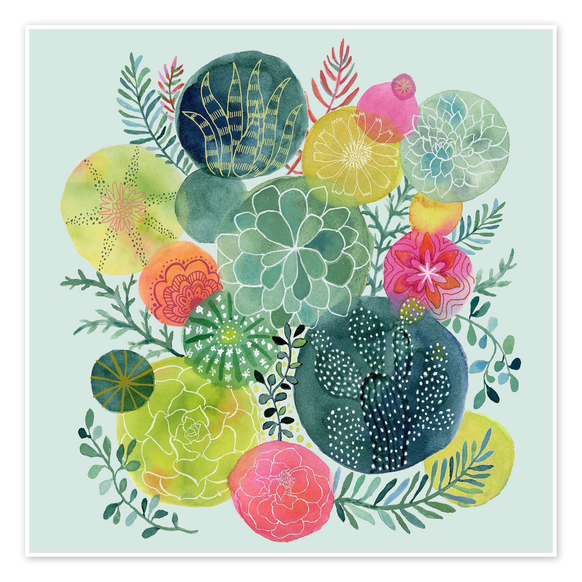 Posterlounge Wandbild Kaktus-Kreise, Janet Broxon, erhältlich als Poster, Leinwandbild, Wandsticker oder Acrylglasbild