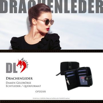 DrachenLeder Geldbörse DrachenLeder Wallet Damen Brieftasche (Portemonnaie, Portemonnaie), Damen, Jugend Echtleder Geldbörse Größe ca. 12,5cm, schwarz