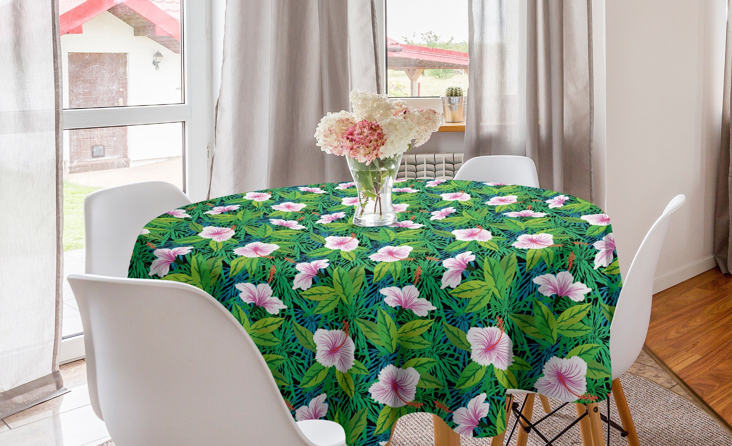 Woods für Kreis Blooming Tischdecke Dschungel-Blume Küche Abdeckung Exotisch Tischdecke Abakuhaus Esszimmer Dekoration,