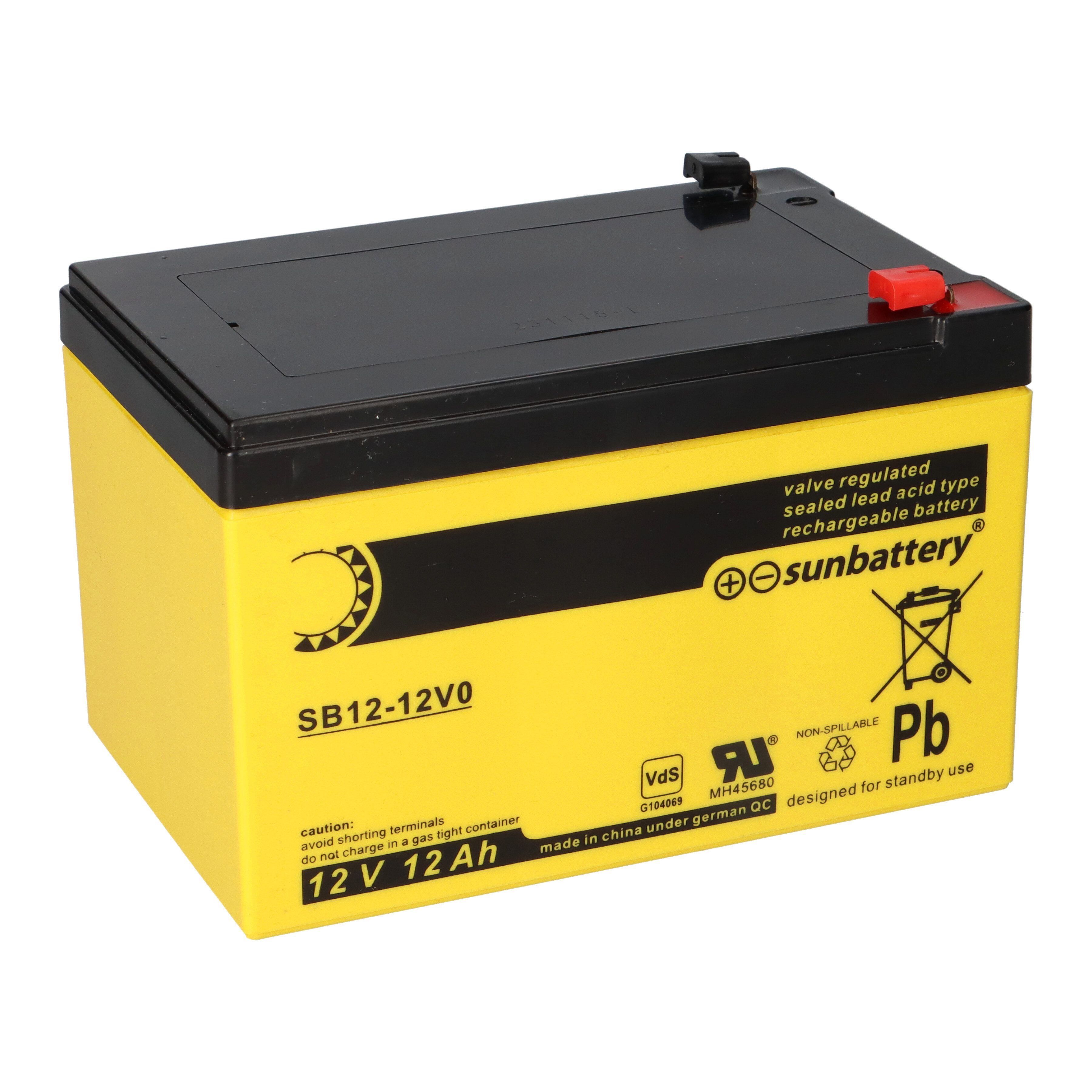 sunbattery SUN Battery SB12-12V0 12V 12Ah VdS T1 4,8mm AGM-Blei Akku Bleiakkus