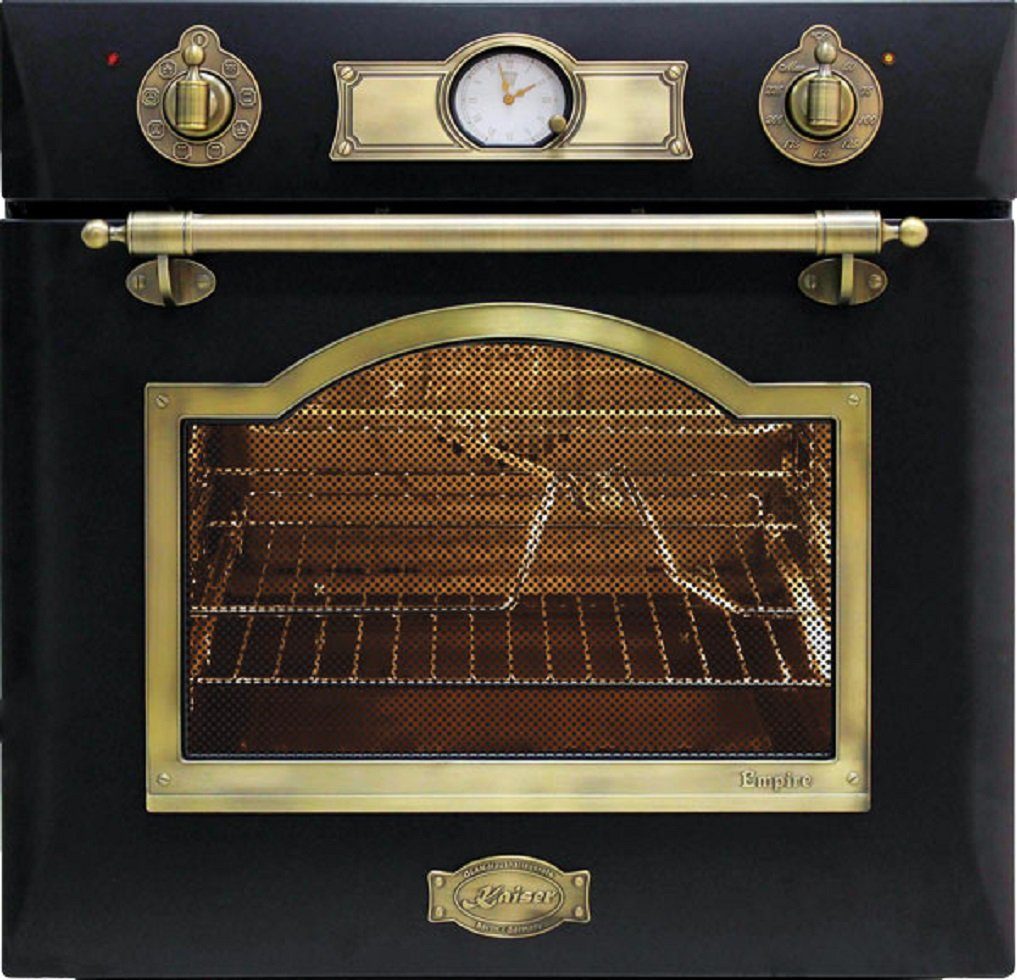 Kaiser Küchengeräte Einbaubackofen EH 6355 Em, Retro Elektro Einbau Backofen Autark 60cm 67L 8 Funktionen in Schwarz