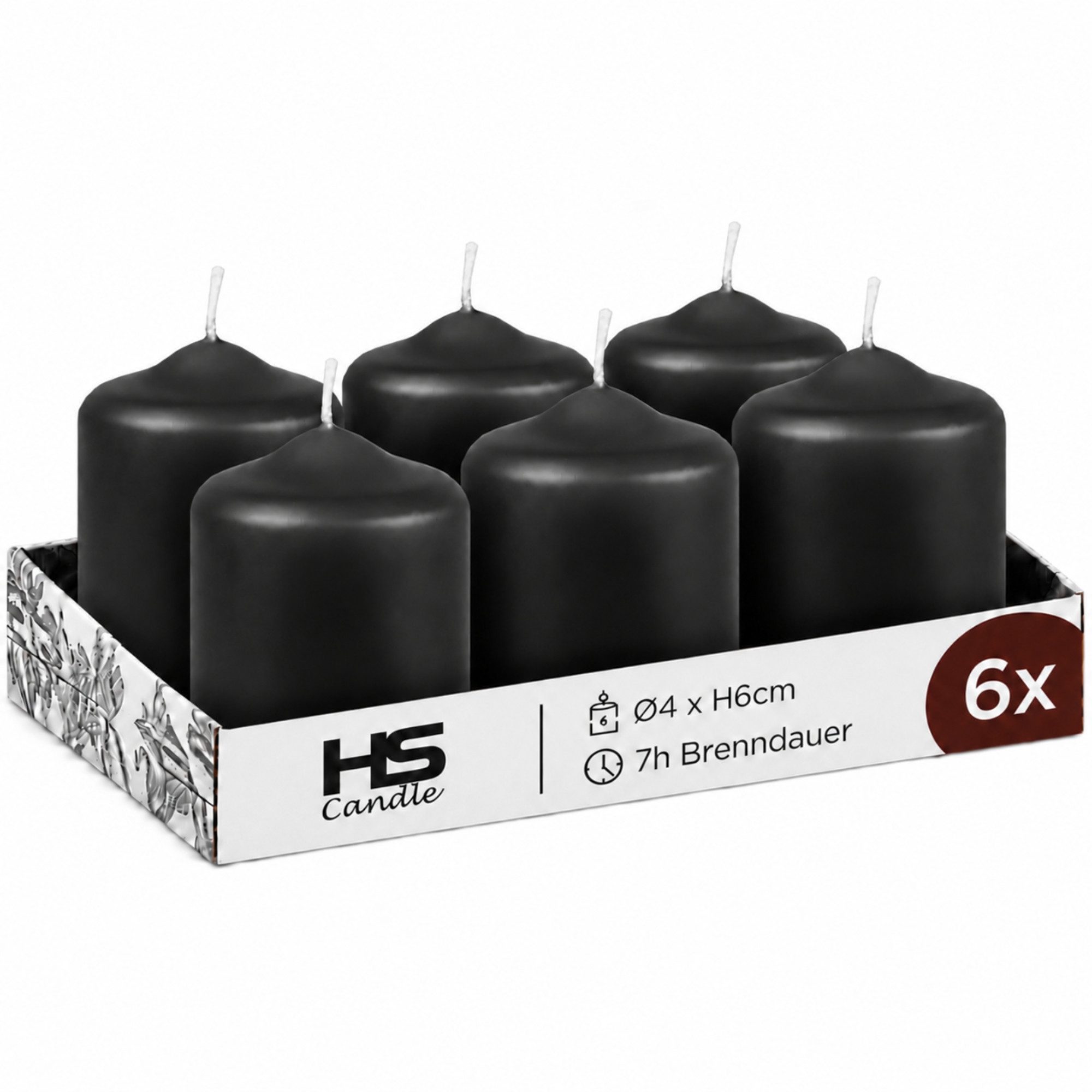 HS Candle Stumpenkerze Set Ø4cm x H6 cm kompakt und unparfümiert (6-tlg., Dekolicht), bis zu 7h Brenndauer je Kerze, Wachsmischung, Made in EU