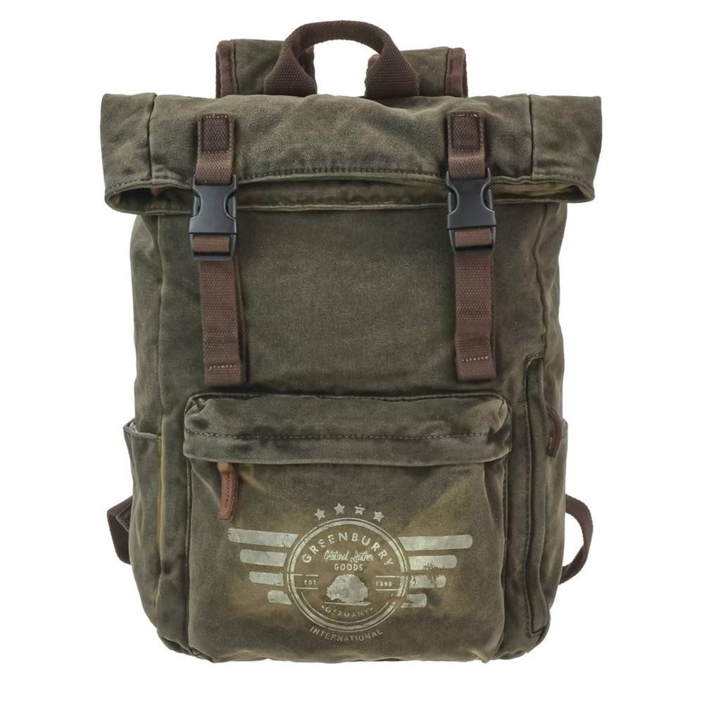 Greenburry Tagesrucksack "Aviator" Explorer No1 Canvas 36x41cm khaki, mit Tabletfach, rustikaler Vintagestil