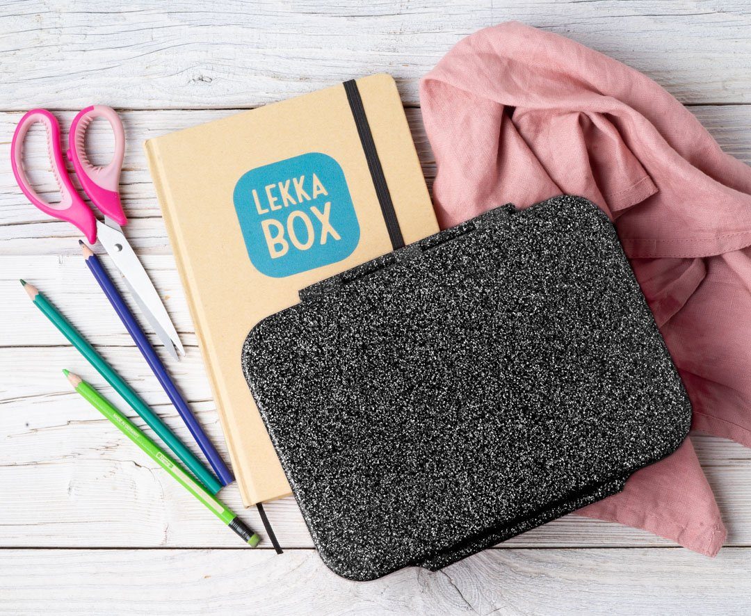 LEKKABOX Lunchbox Glitzer Brotdose, 4 Fächer - Kinder Bento Box Vesperdose Brotbox, Für feuchte Lebensmittel auslaufsichere Bento Box, inkl. extra Trenner