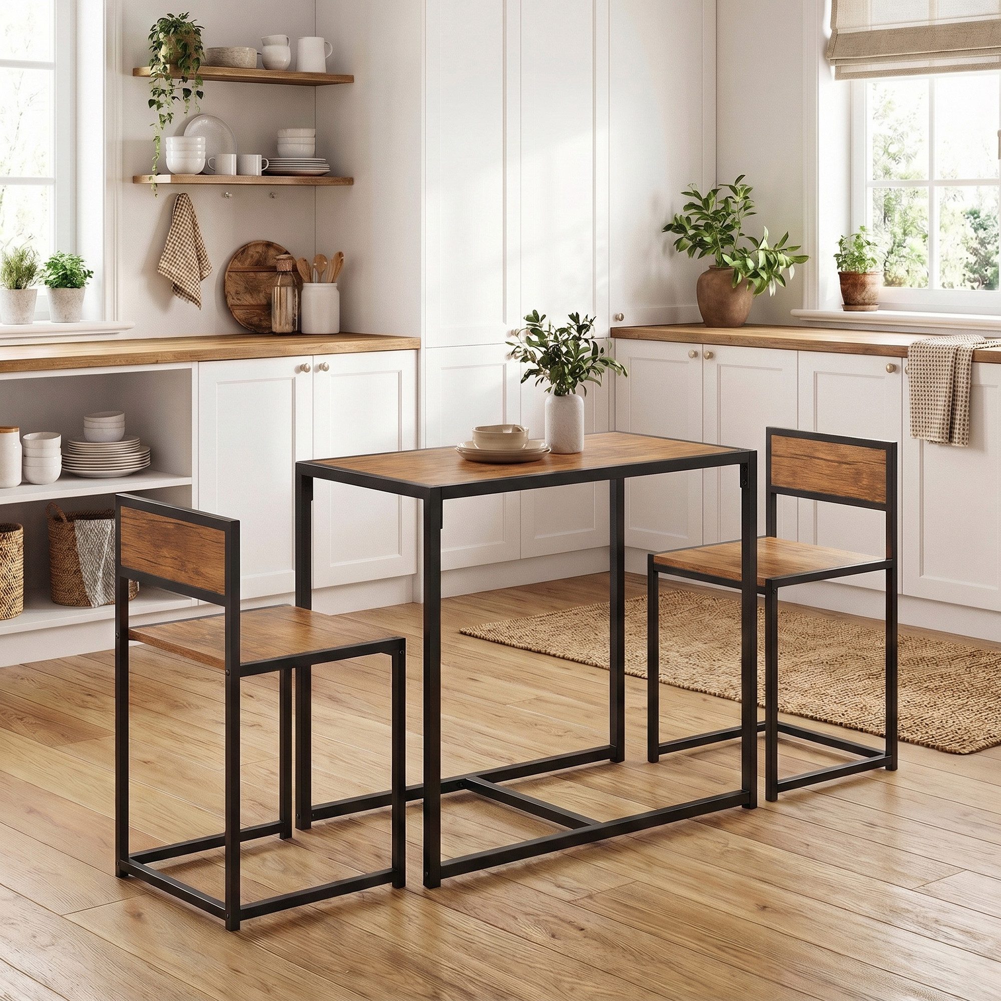HOMCOM Essgruppe Esstisch mit 2 Stühlen Platzsparend Küchentisch-Set, (Esstisch mit 2 Stühlen, 3-tlg., Platzsparend Esszimmergruppe), für Esszimmer, Küche Rustikal-Braun