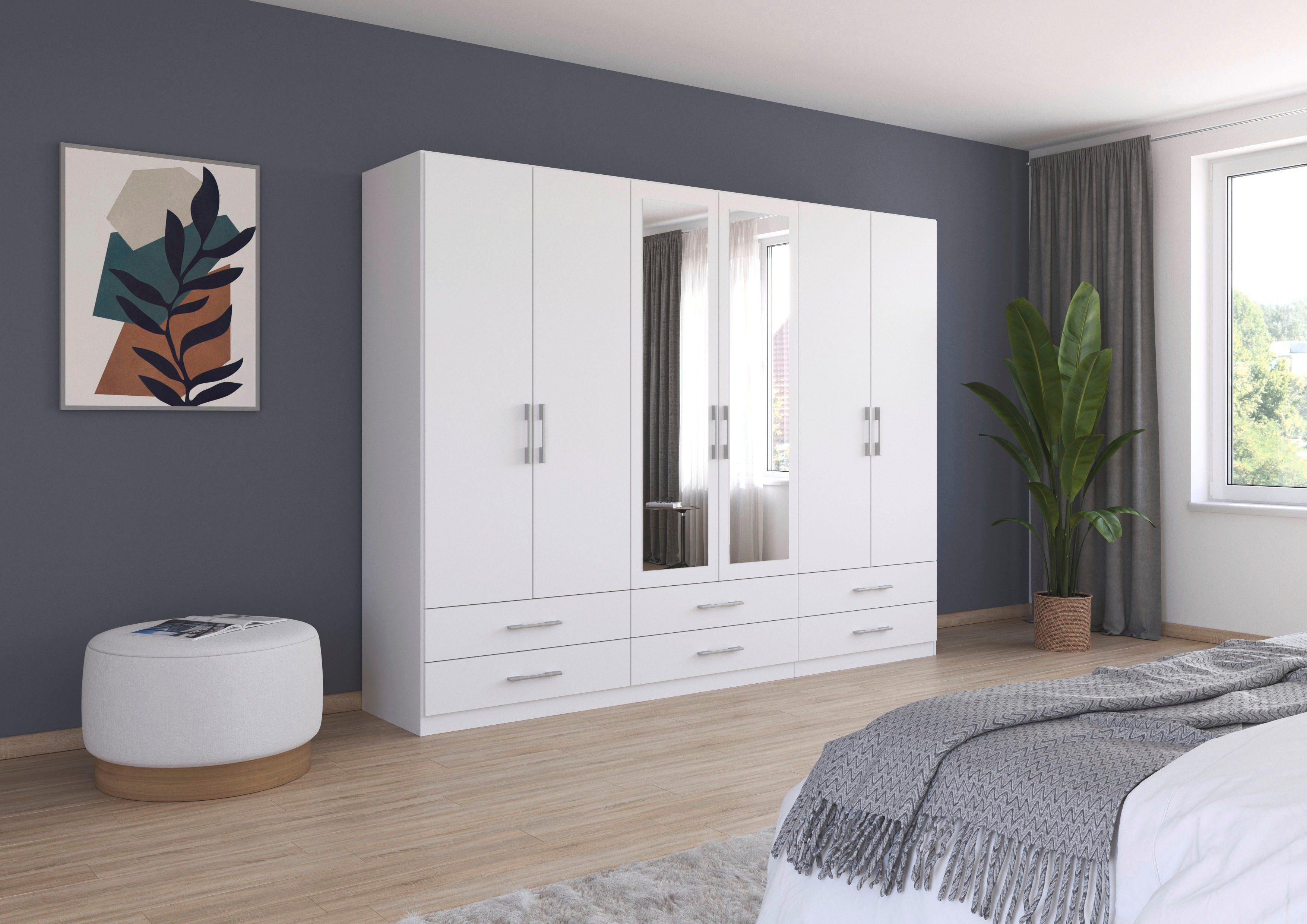 rauch Kleiderschrank Schrank Garderobe Wäscheschrank HERSBRUCK in 2 Breiten (Breiten: 226 oder 271 cm, Höhe 210 cm) mit 6 großzügigen Schubladen sowie Spiegeltüren MADE IN GERMANY