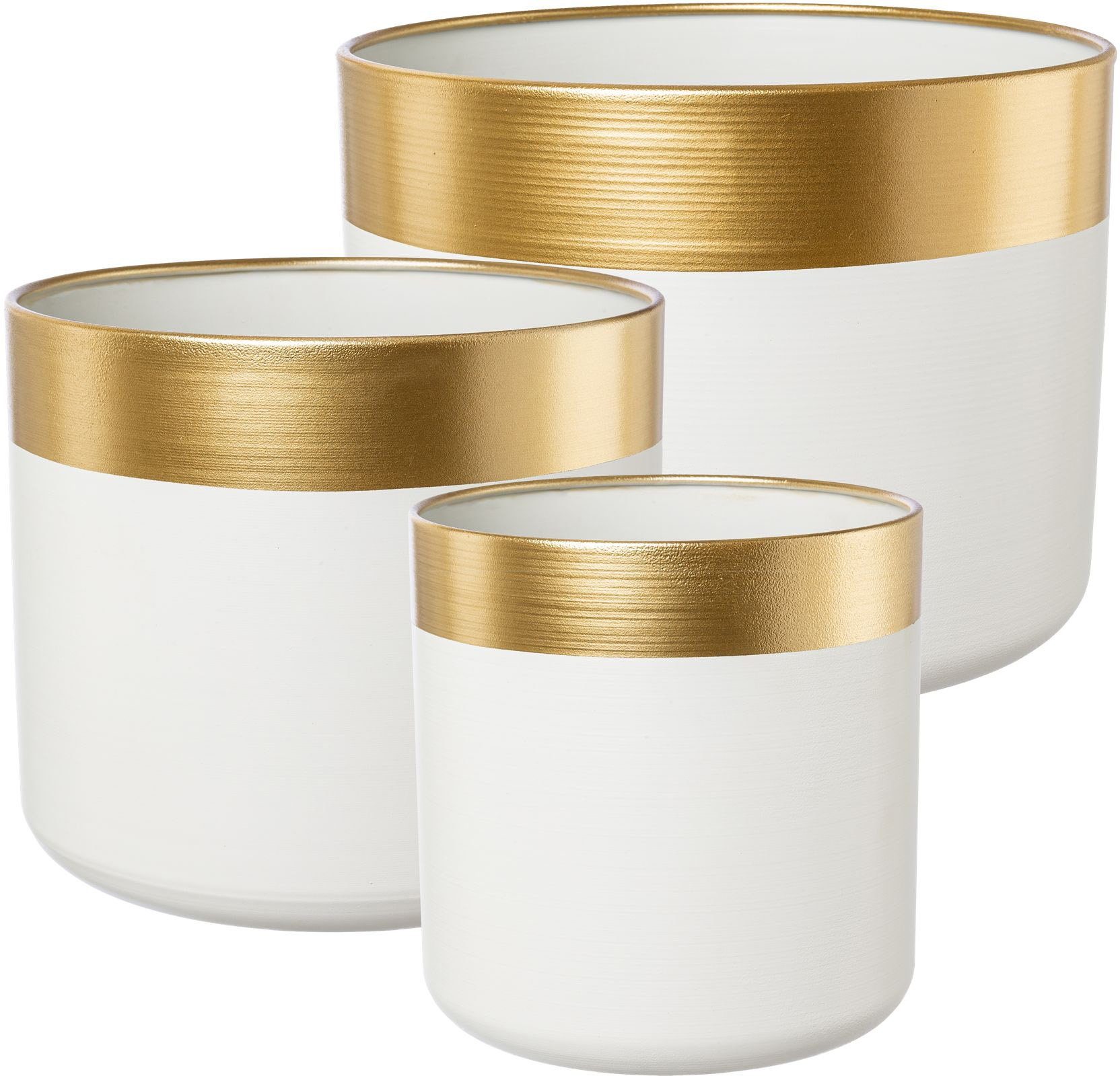 Golden 3 weiß-goldfarben Übertopf (Set, Weihnachtsdeko deco St), Winter, Creativ im zweifarbigen Design