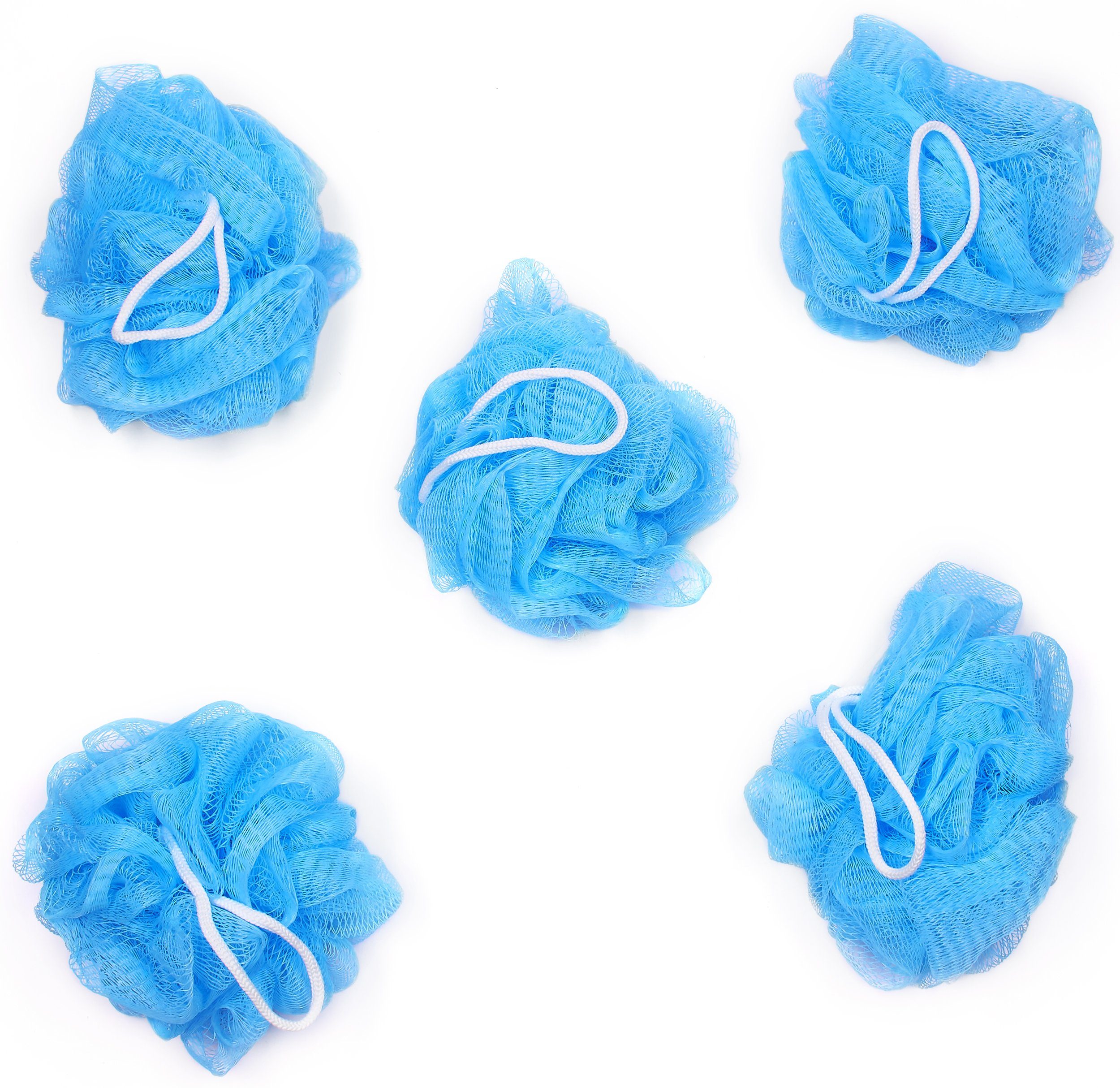 Duschschwamm 5-tlg., Blau mit Massage-Schwamm, BRUBAKER Duschschwamm Badeschwamm-Set, 5x und Aufhänger Peeling-